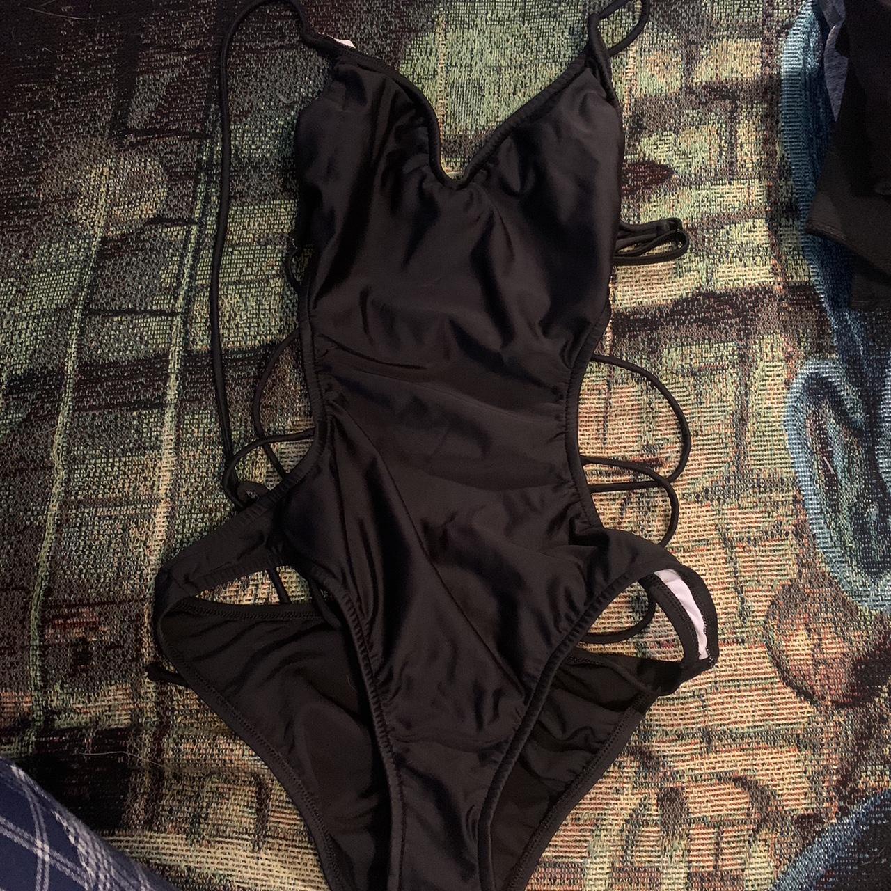one piece black bathing suit -super cute the... - Depop