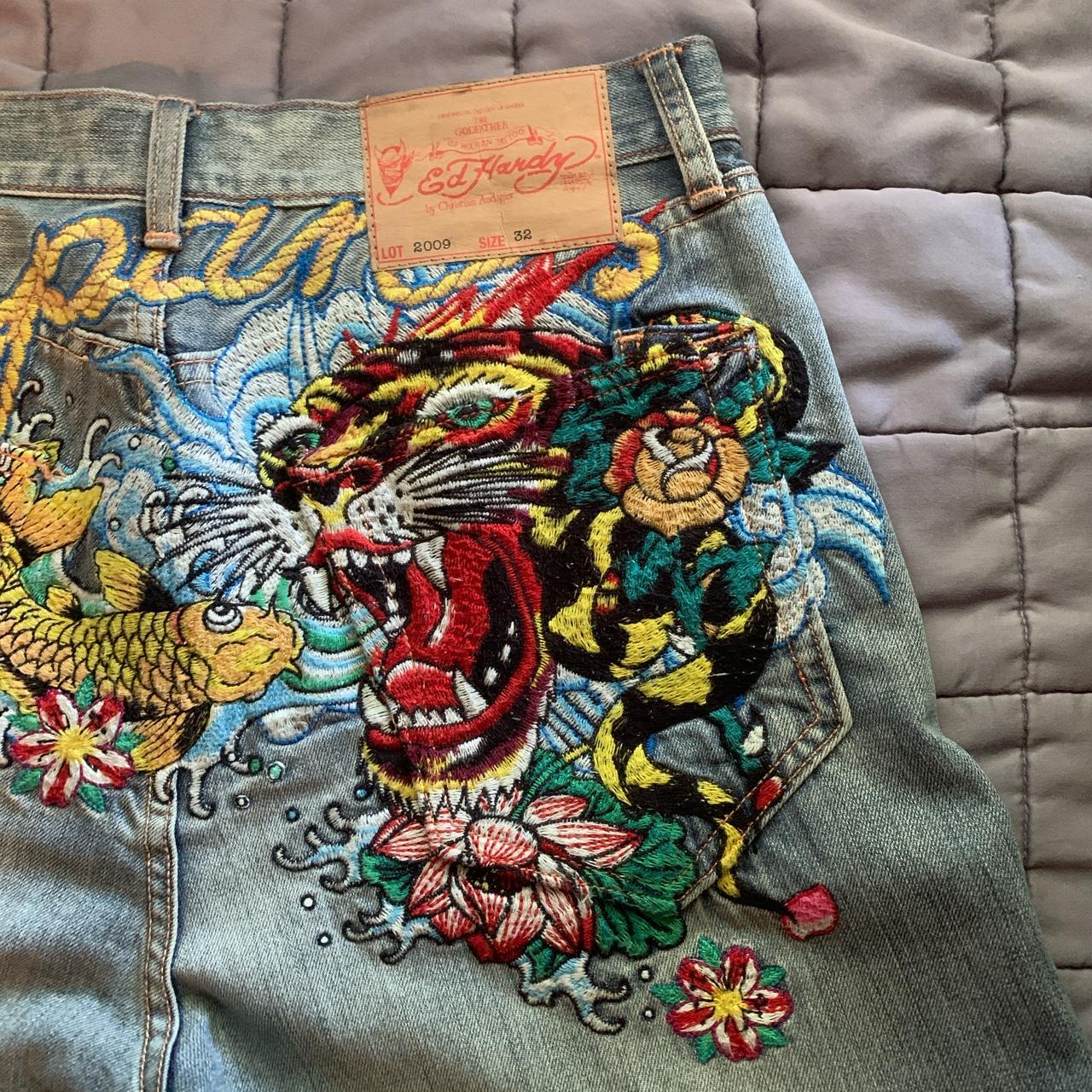 Ed Hardy Jeans Vintage Embroidered Denim  Waist - Depop