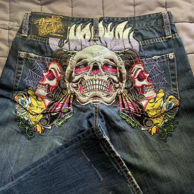 Christian Audigier jeans Vintage embroidered Depop