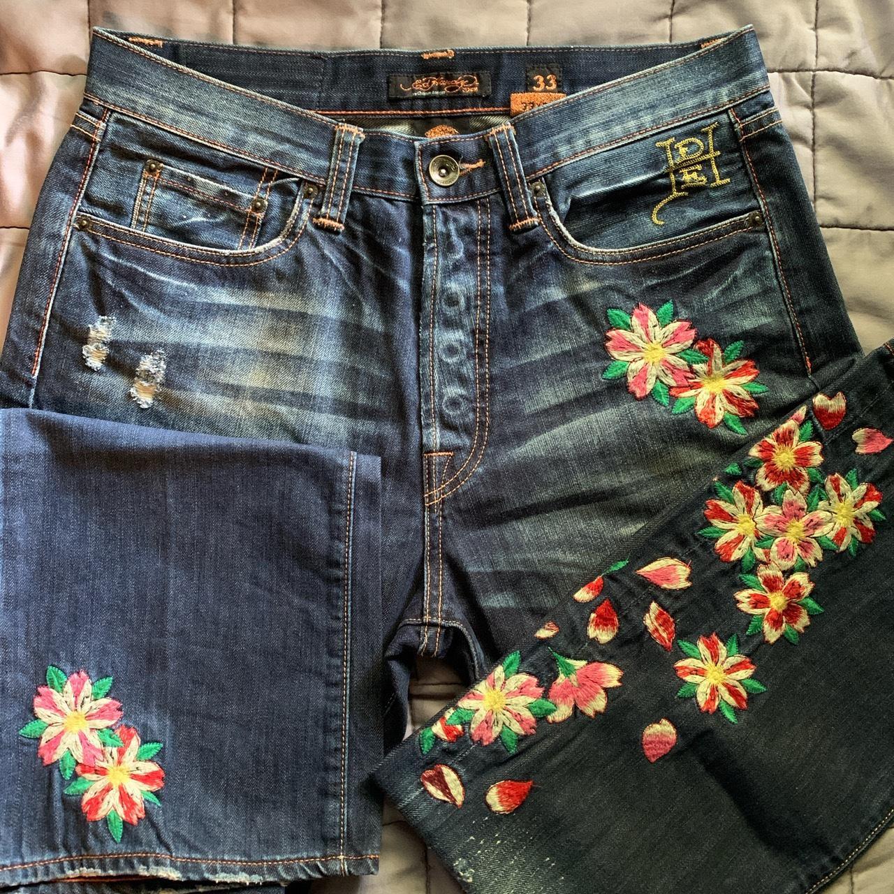 Ed Hardy jeans/Vintage embroidered denim/ Waist... - Depop