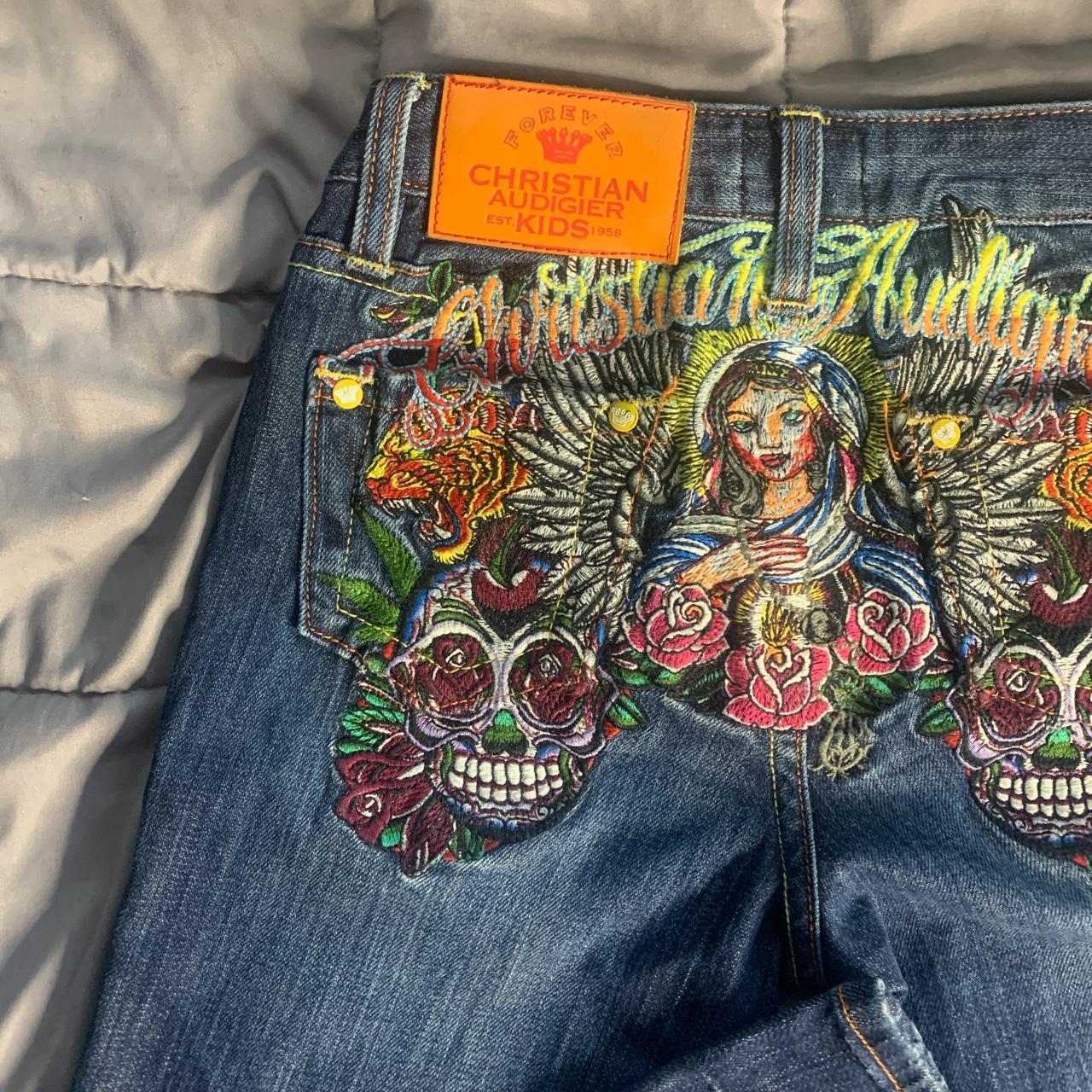 Christian Audigier jeans/Vintage embroidered | Depop