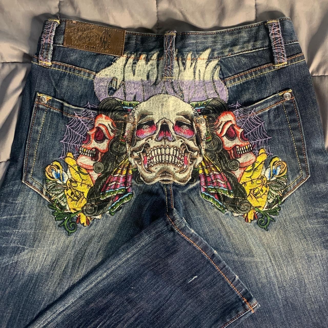 Christian Audigier jeans Vintage embroidered Depop