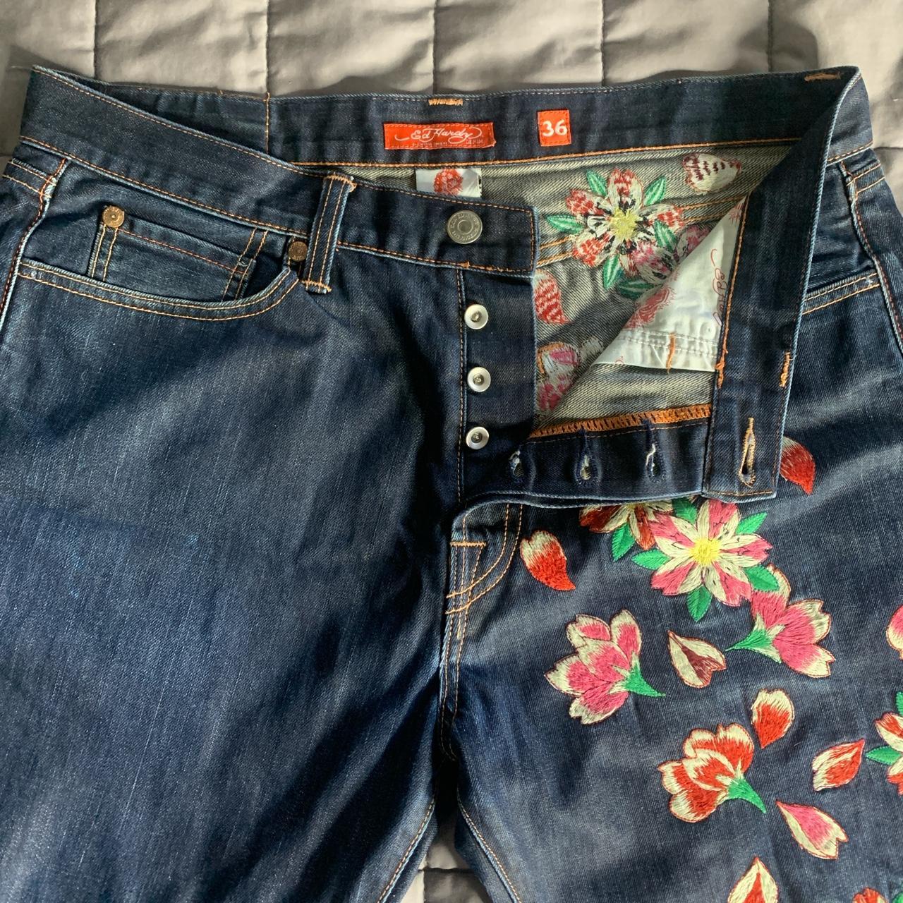 Ed Hardy jeans/Vintage embroidered denim/ Waist... - Depop