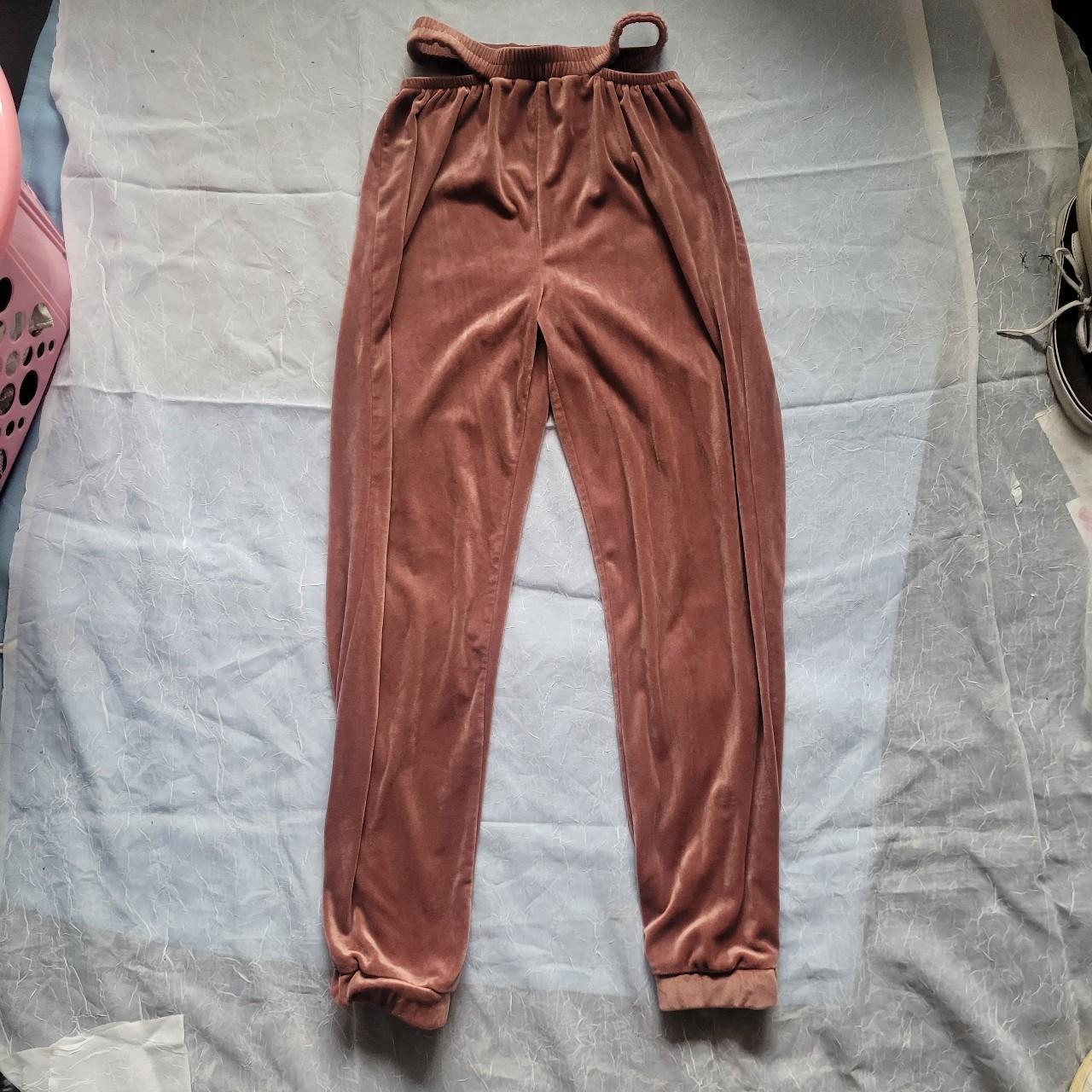 baby pink velvet boot cut sweatpants - tagged XL but - Depop