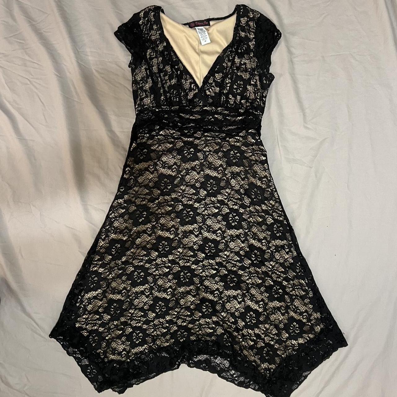 Black lace dress with nude underlay best sale