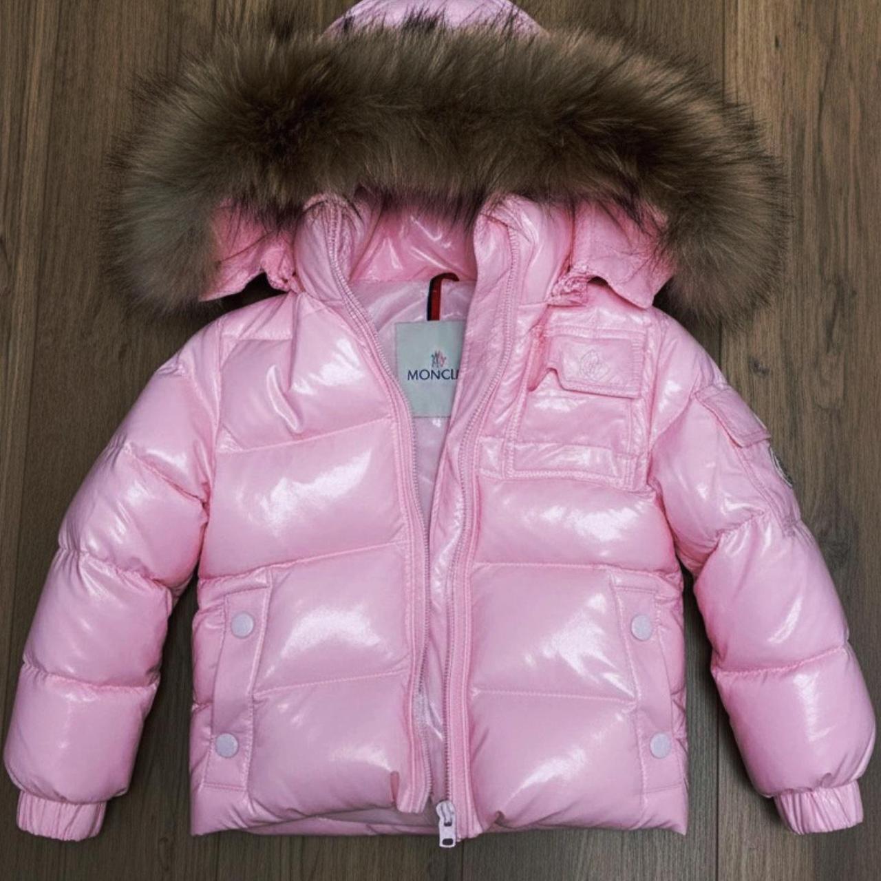 Pink Moncler puffer coat with detachable fur hood Depop