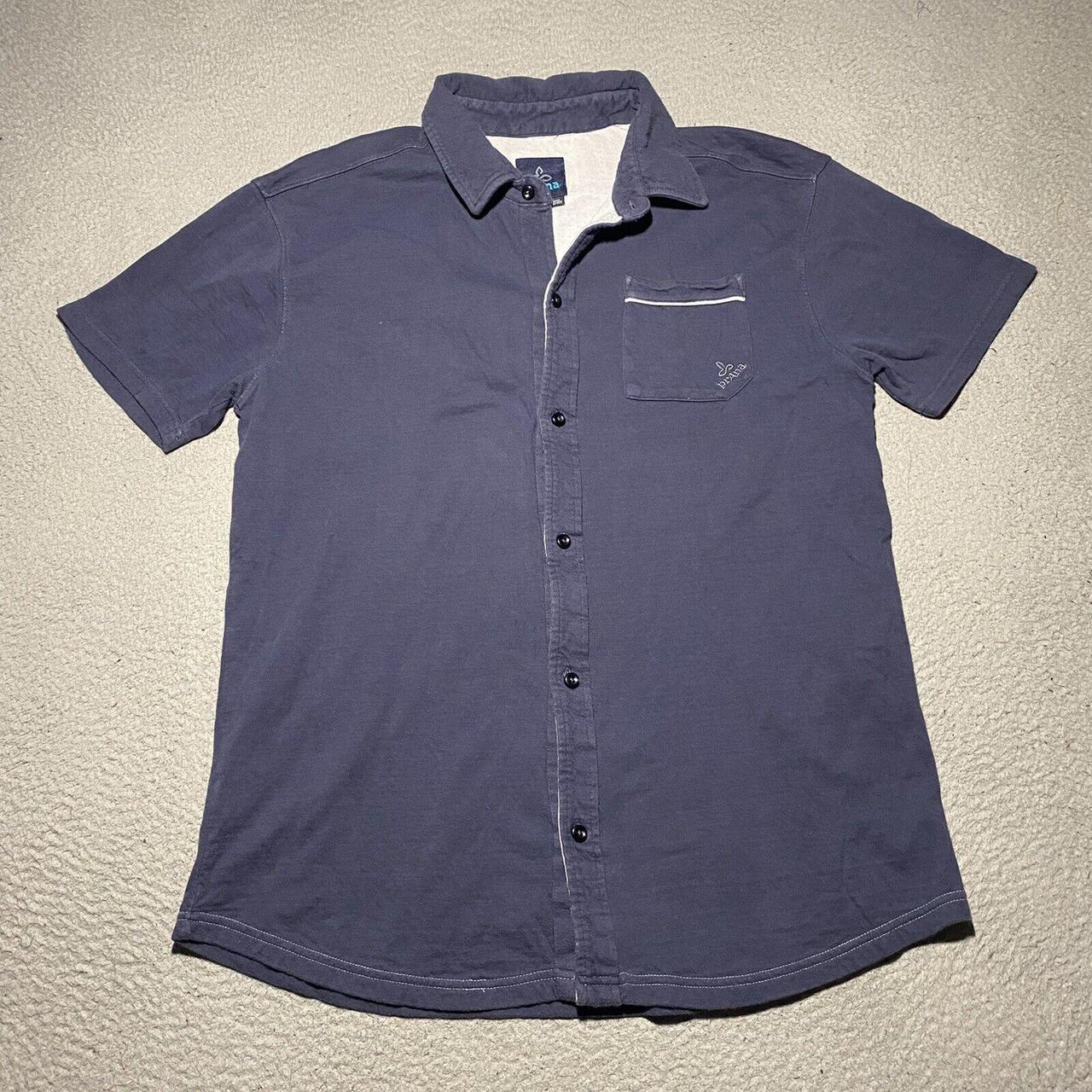 PrAna Short Sleeve Button Up Shirt Mens Large Blue... - Depop