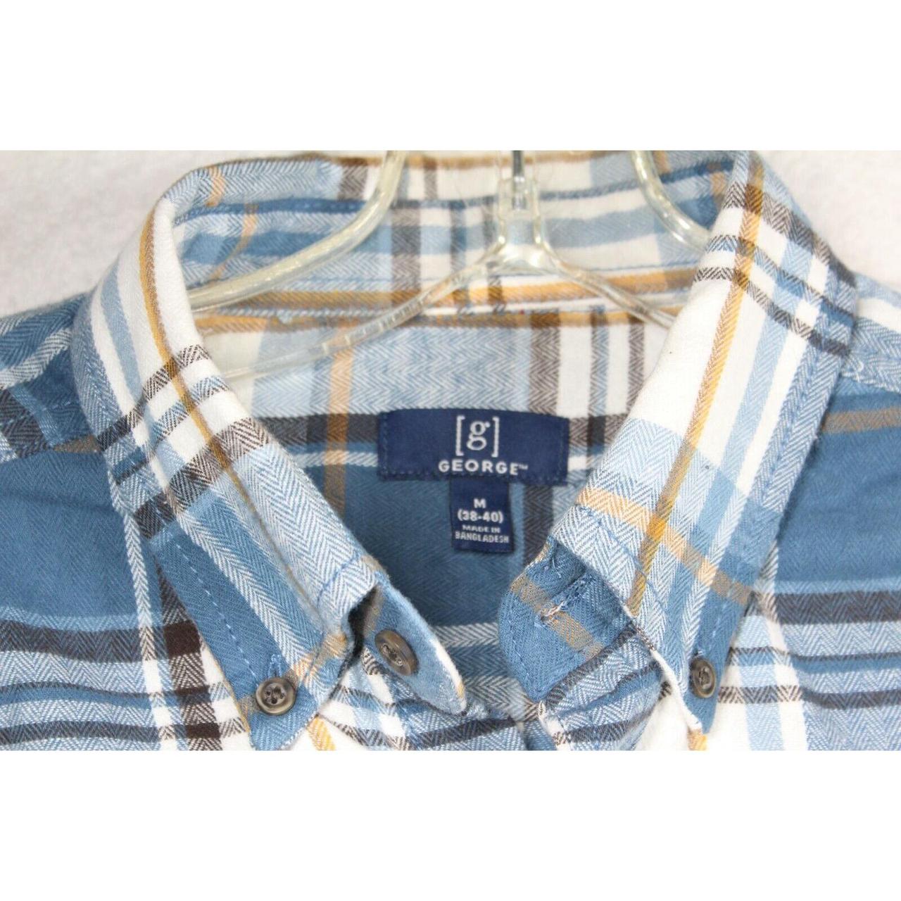 George Plaid Flannel Shirt M Medium Blue Long Sleeve... - Depop