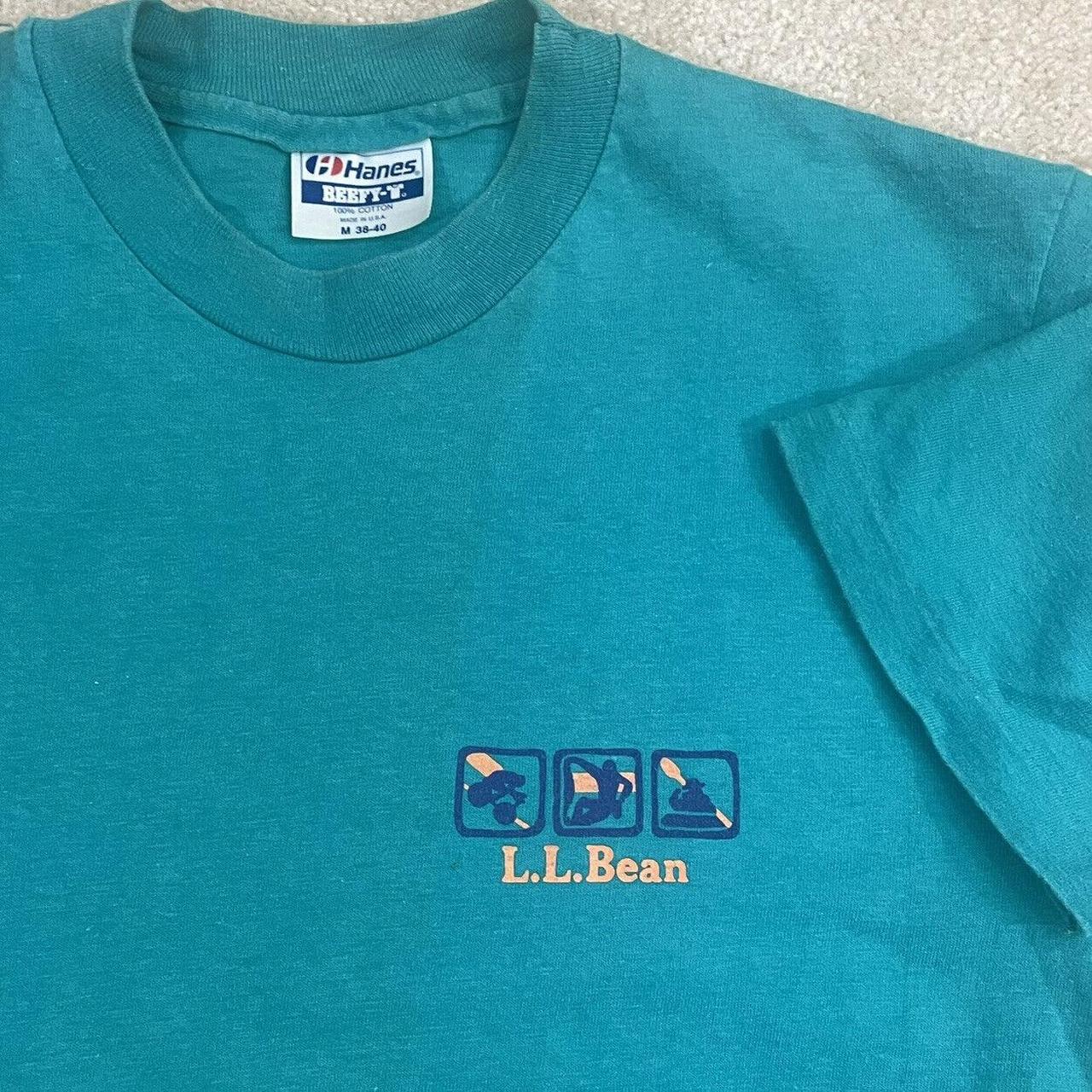 Vintage LL Bean Hanes Teal Logo Bike Climb Paddle T... - Depop