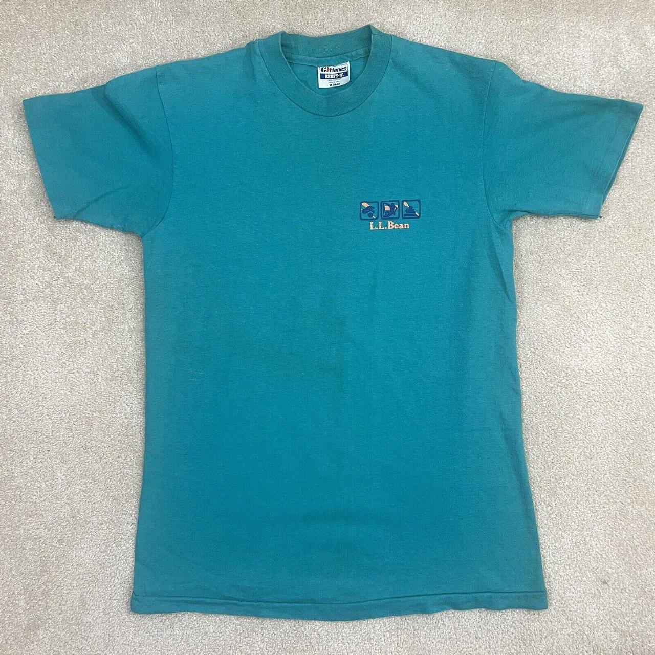 Vintage LL Bean Hanes Teal Logo Bike Climb Paddle T... - Depop