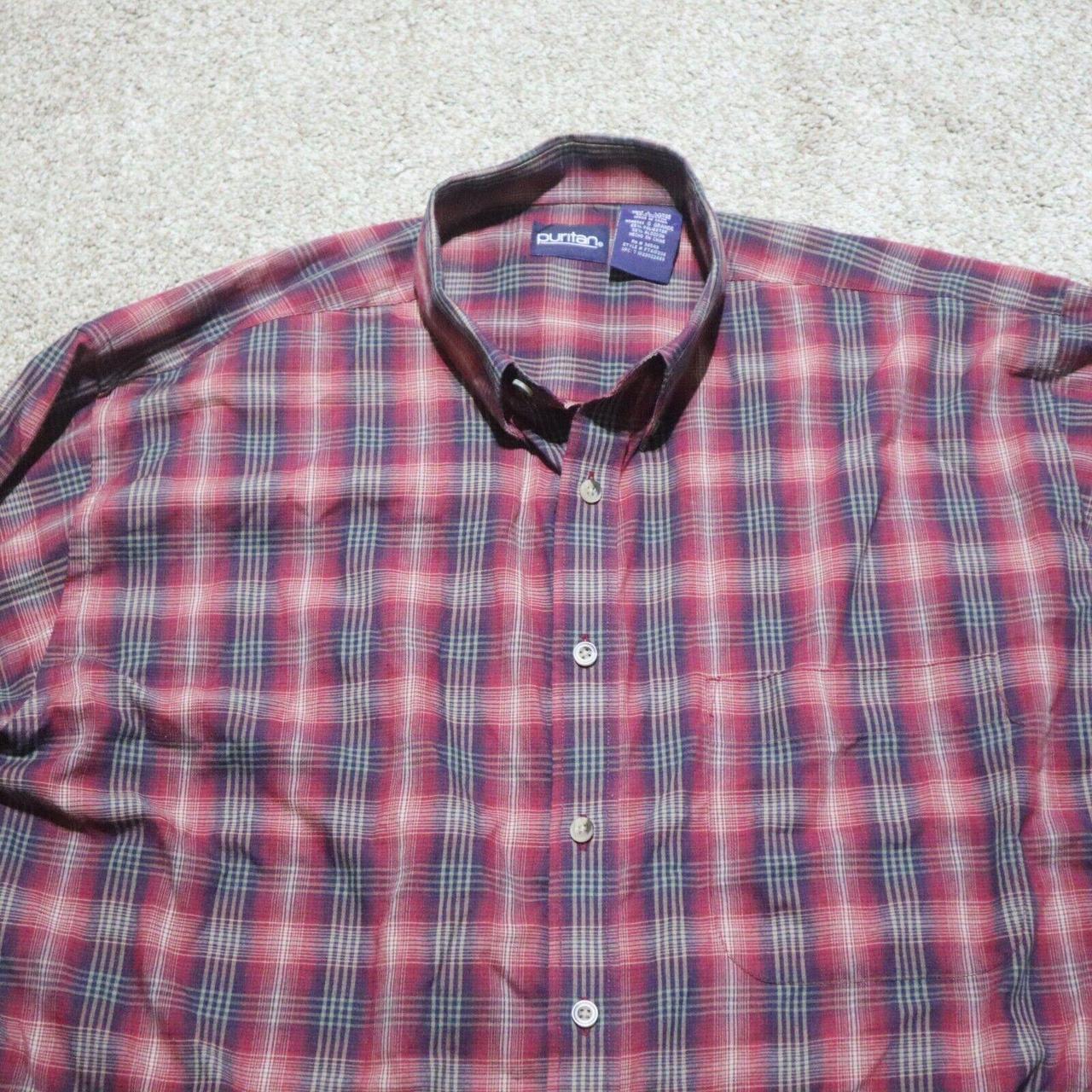 Puritan Burgundy Red Plaid Long Sleeve Button Down... - Depop