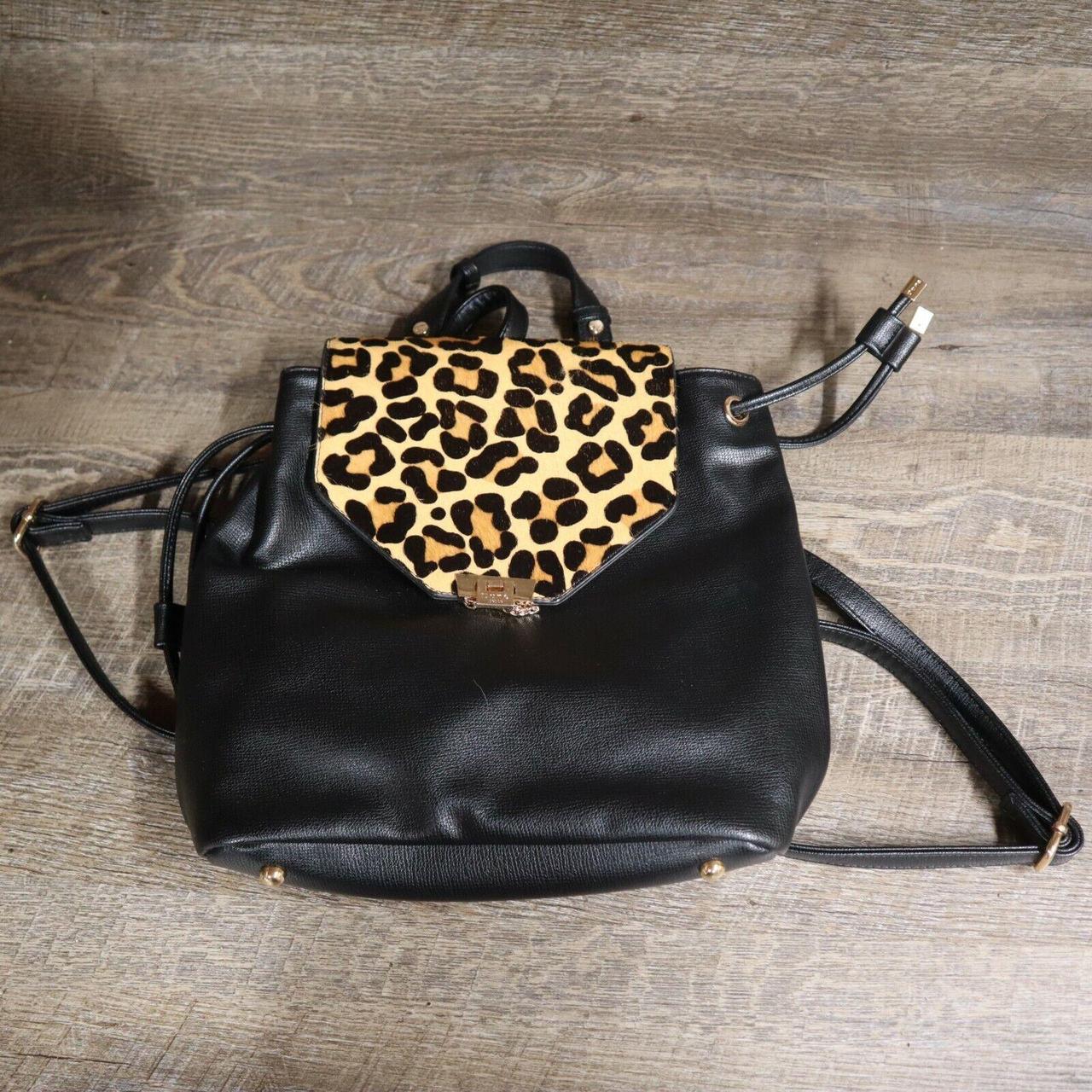 Dune London Leather Black Leopard Print Backpack... - Depop