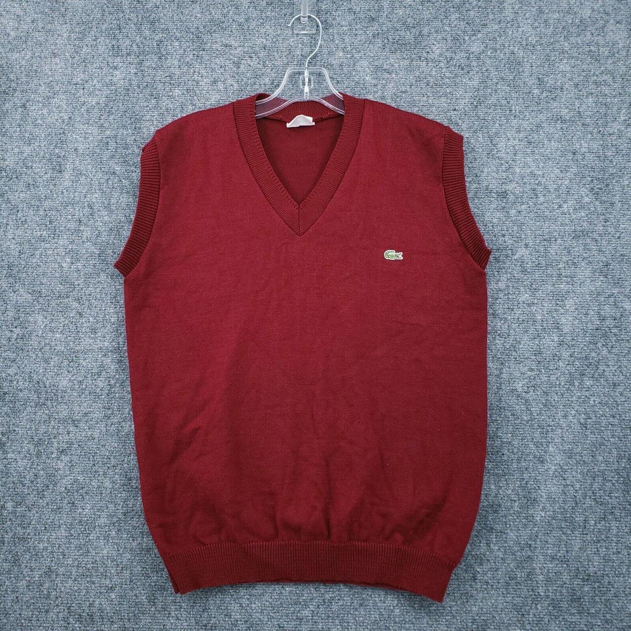 Lacoste Sweater Mens 7 US Medium Red Vest V-Neck... - Depop