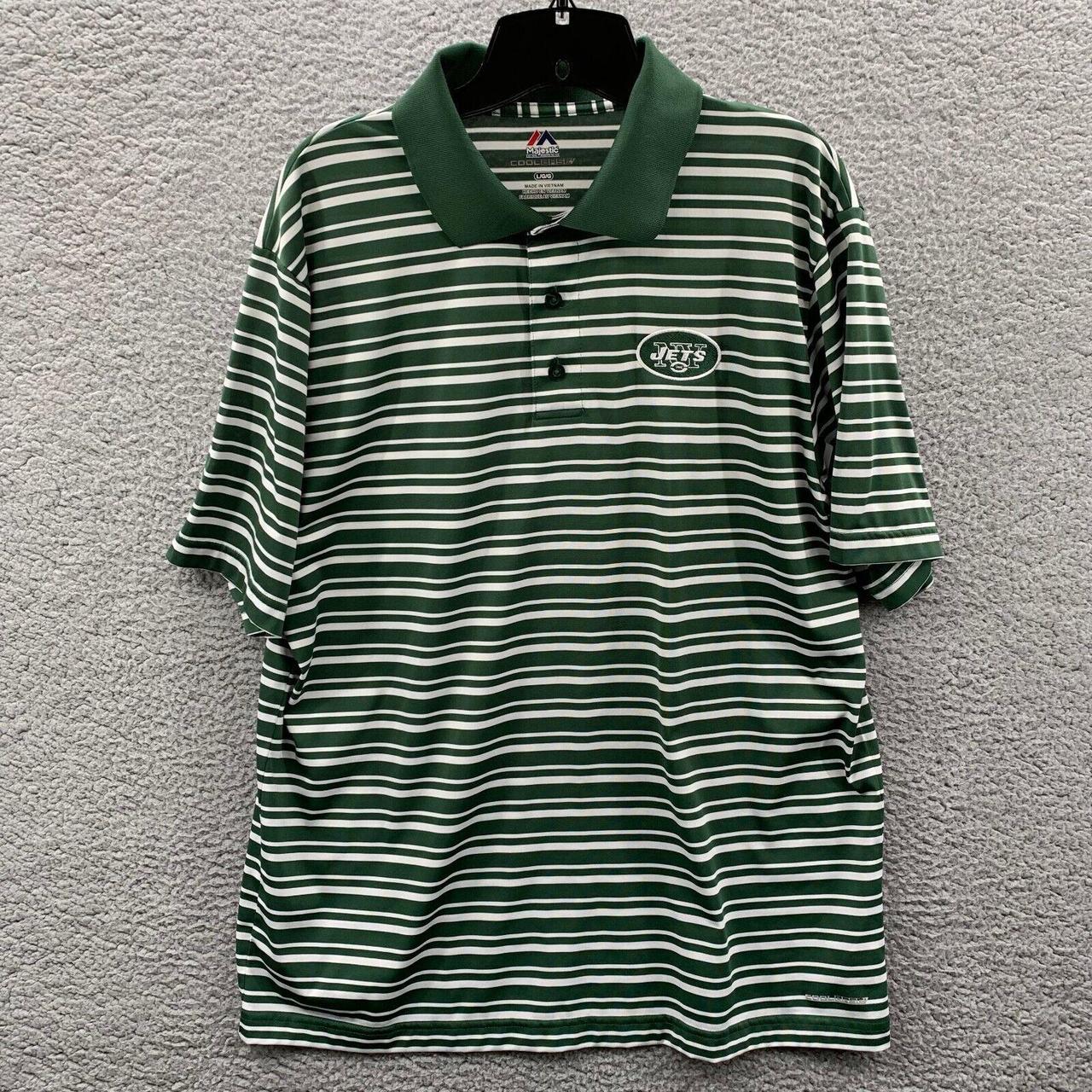 New York Jets Polo Shirt Mens Large Striped Green - Depop