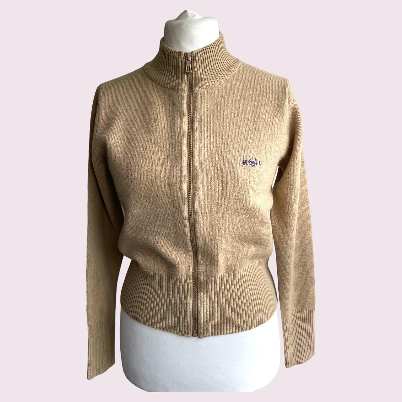 HENRI LLOYD Zip Sand Beige Knit Lambswool Cardigan