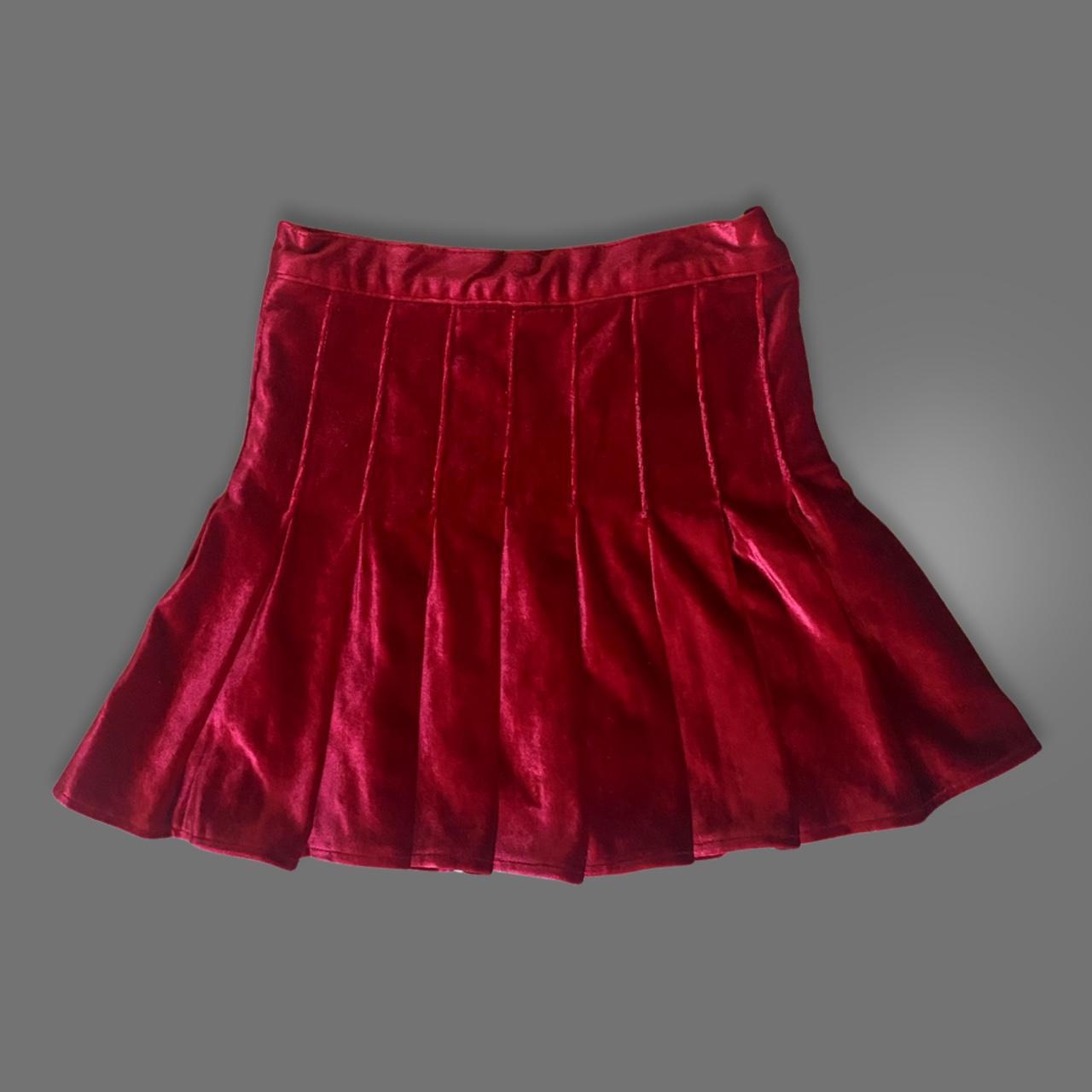 velvet pleated tennis skirt with inner safety shorts... - Depop