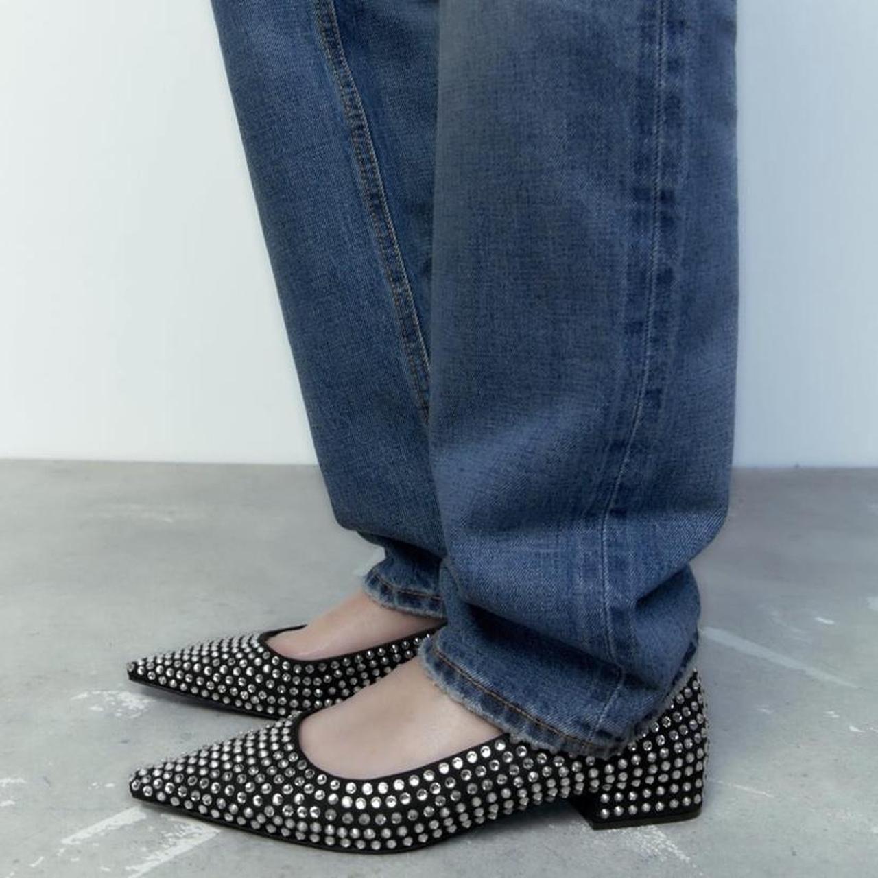 Zara ballet flats with rhinestones. Sz 40. Worn only... Depop