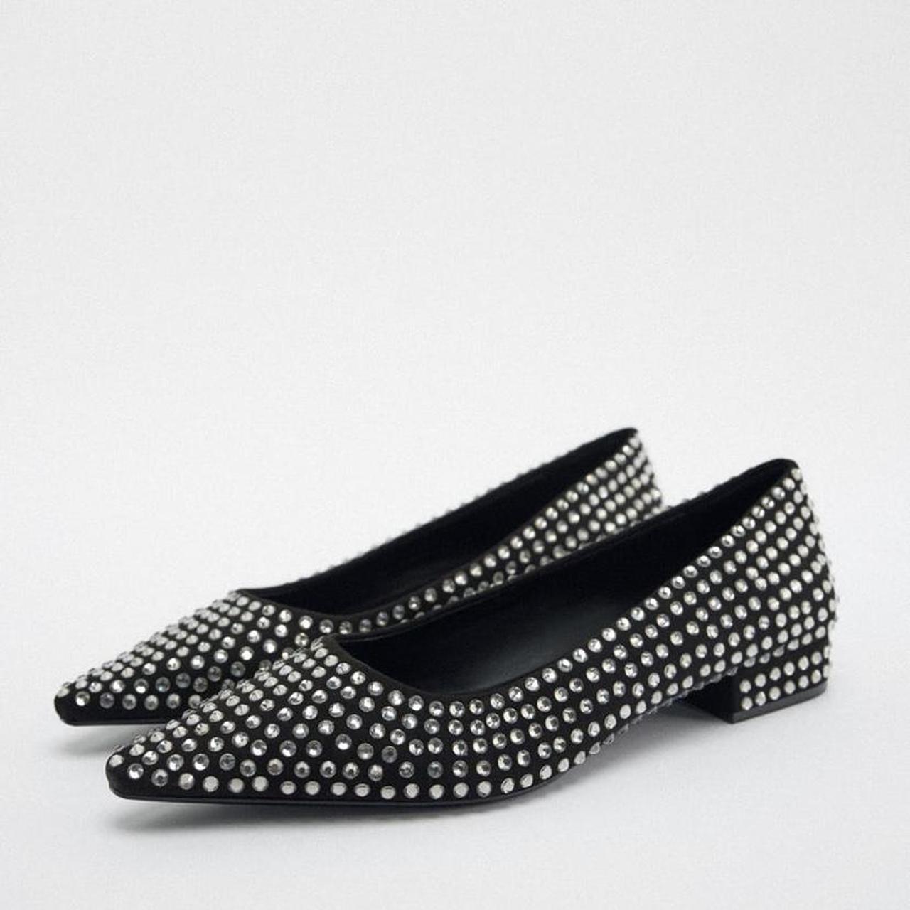 Zara ballet flats with rhinestones. Sz 40. Worn only... Depop