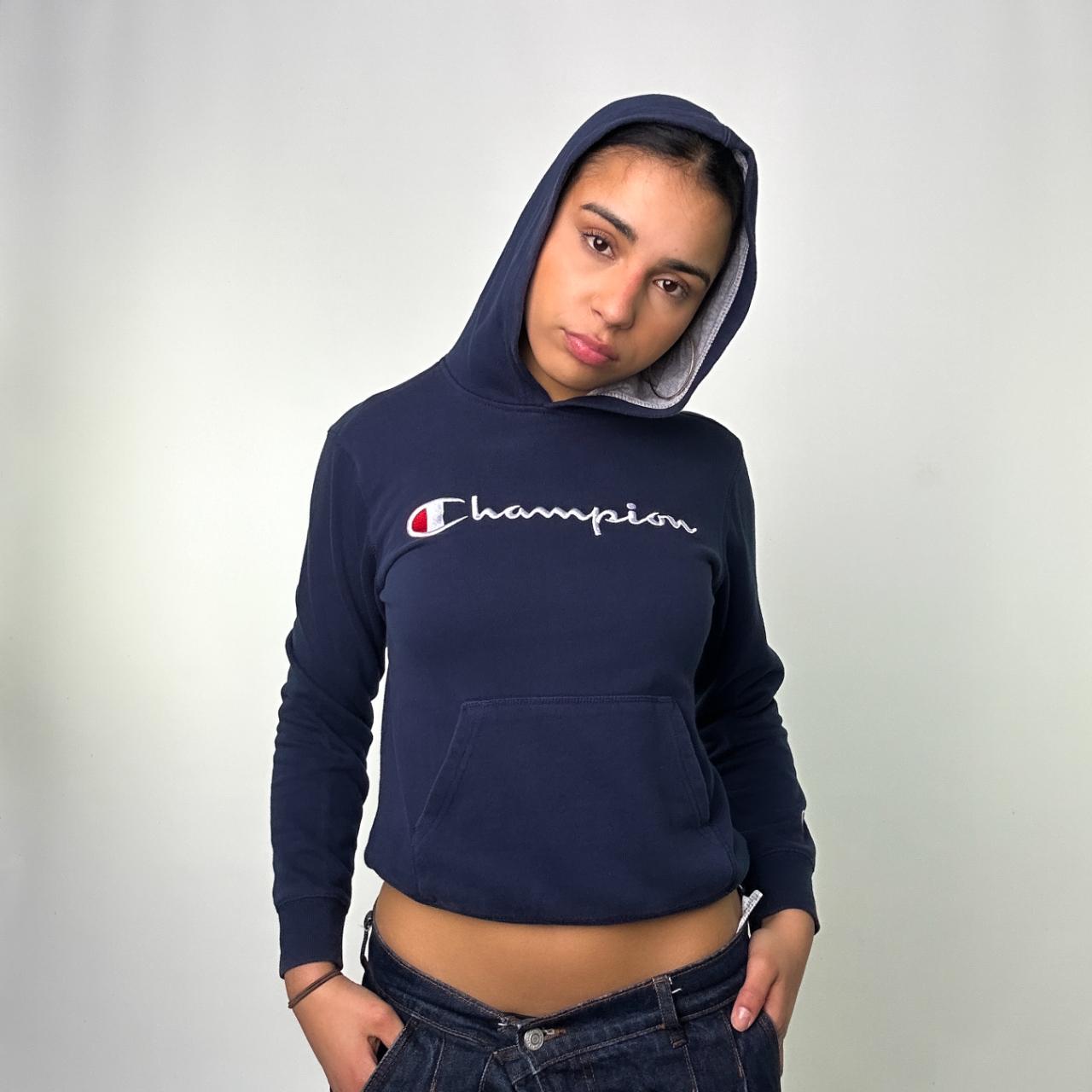 Navy Blue 90s Champion Spellout Hoodie. Depop