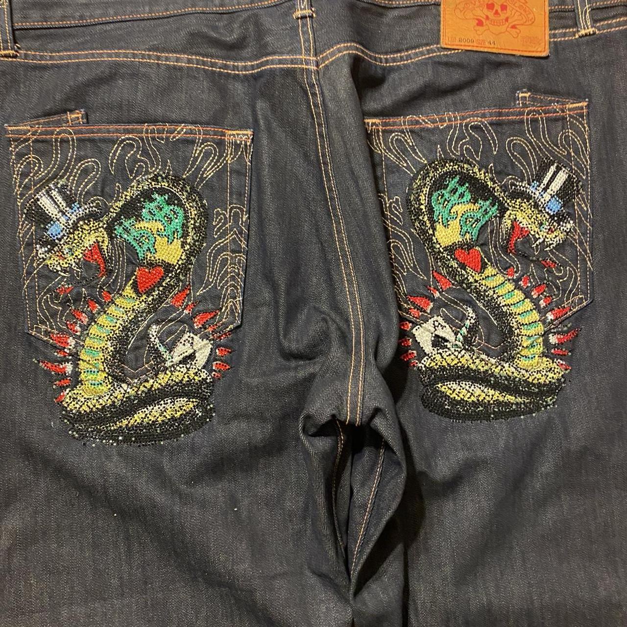 Ed hardy rhinestone denim jeans, lot 2009 dark wash... - Depop