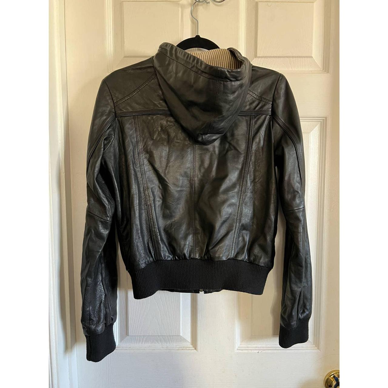 MM couture by Miss Me outlet hooded genuine leather bomber jacket size M