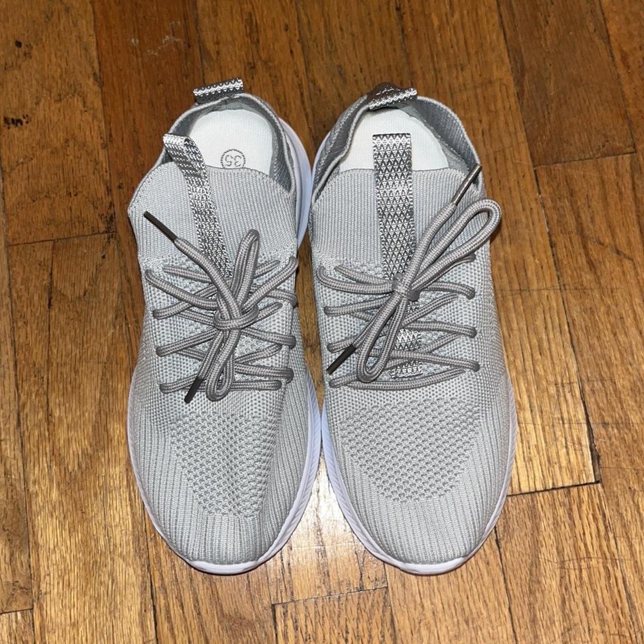 Grey Tennis Shoes from Temu Size 5.5 - Depop