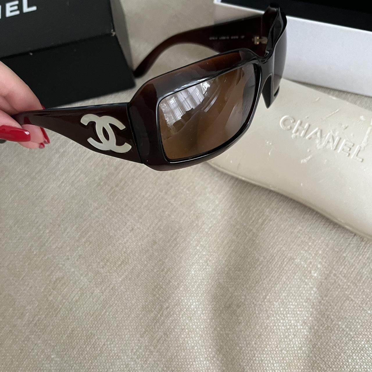 Vintage mother of Pearl Chanel sunglasses brown... Depop