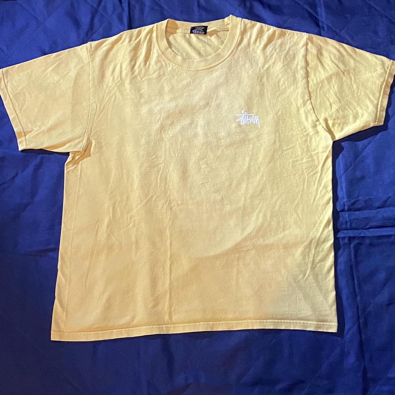 Yellow Stussy T-shirt size Large with back logo with... - Depop