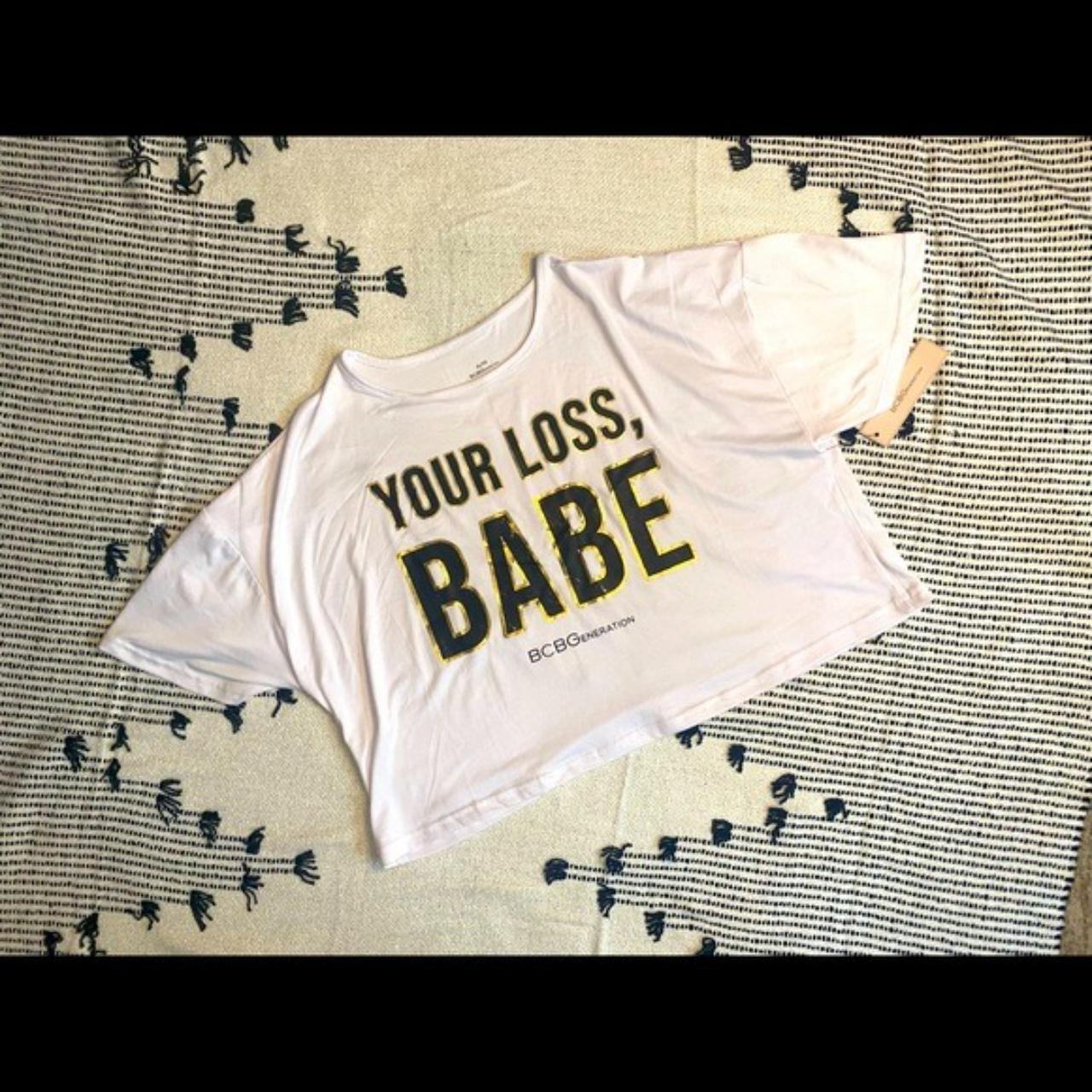 BCBGeneration White Crop Top “Your Loss Babe” Size... - Depop
