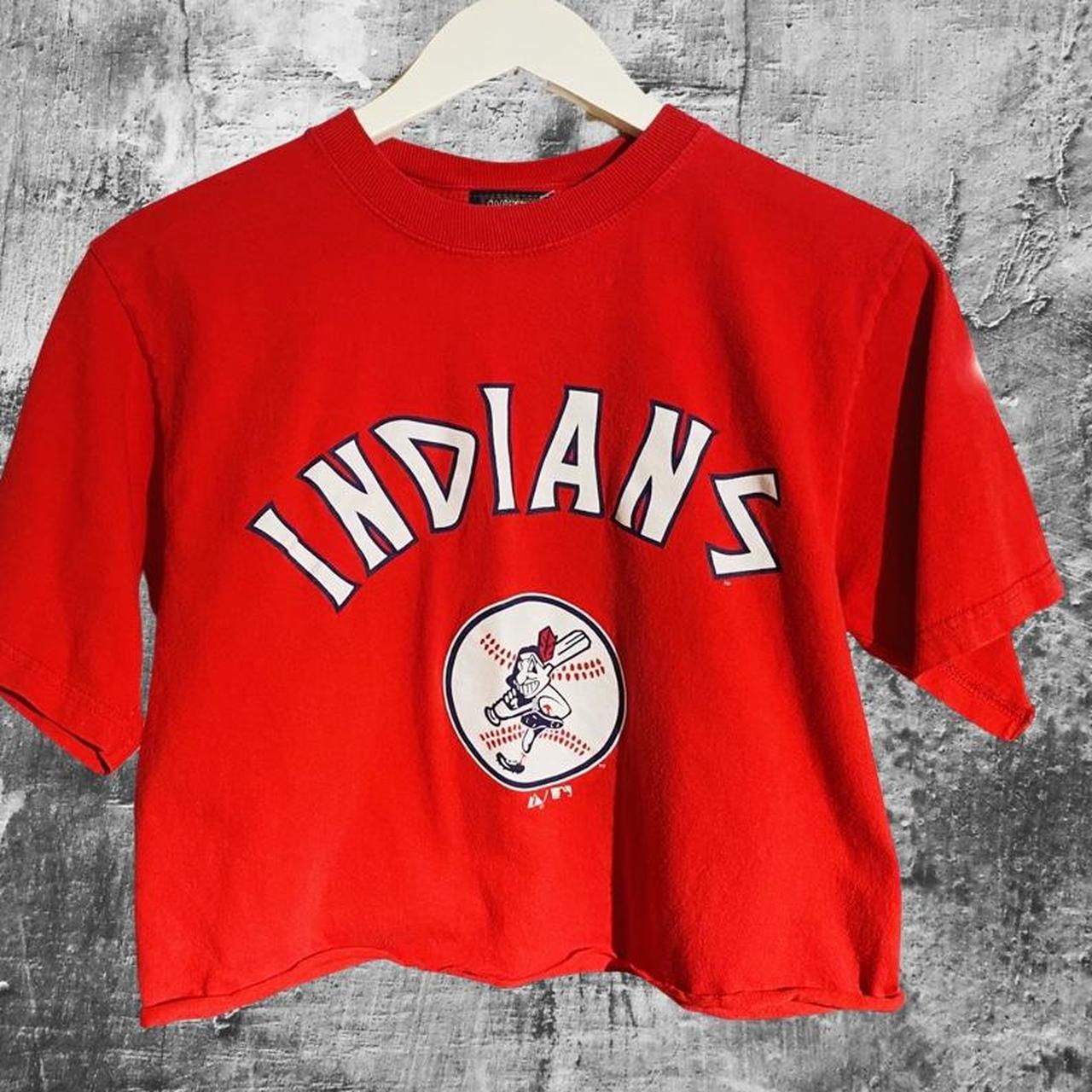 Vintage 00's MLB Cleveland Indians Custom Cropped T... - Depop