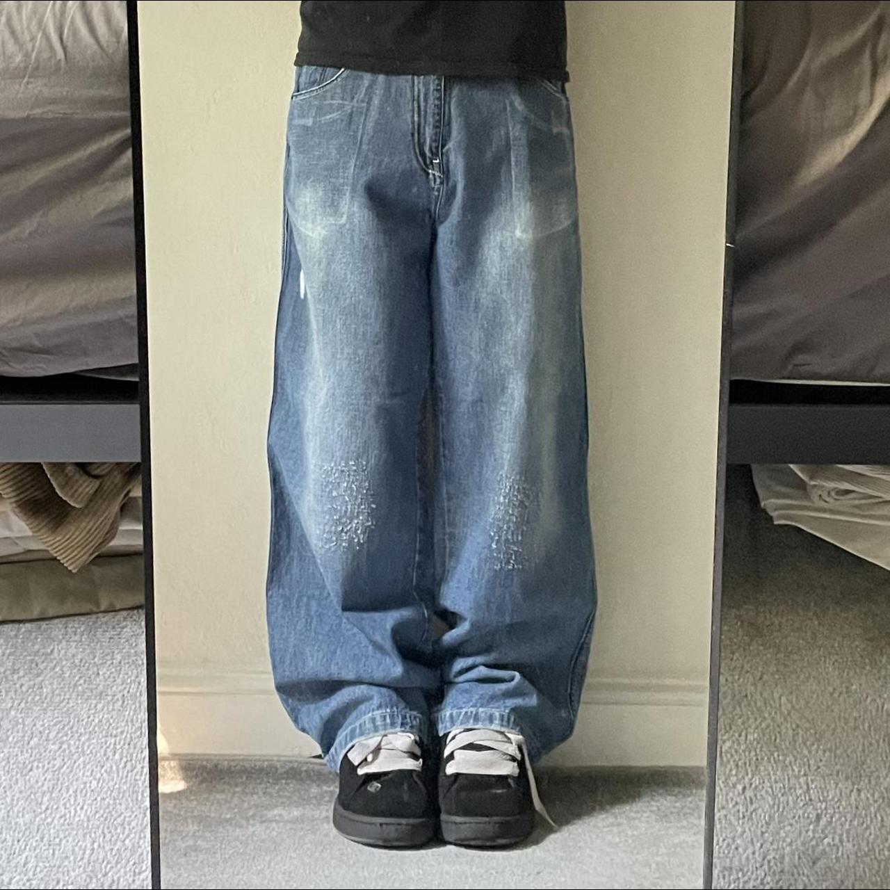 Cyber y2k grunge baggy jeans 2000s/y2k super baggy... - Depop