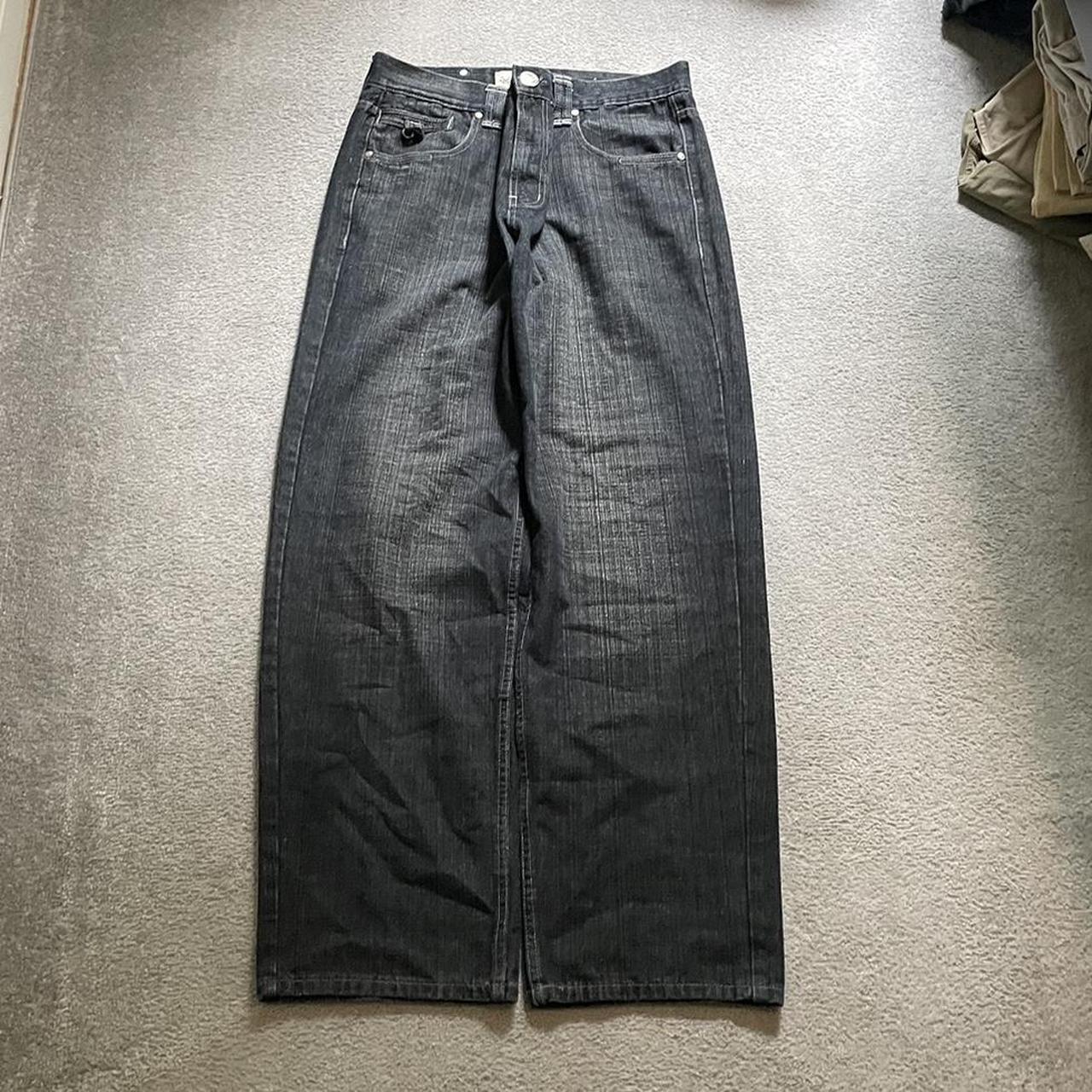 Cyber y2k grunge baggy jeans faded 2000s wide leg... - Depop
