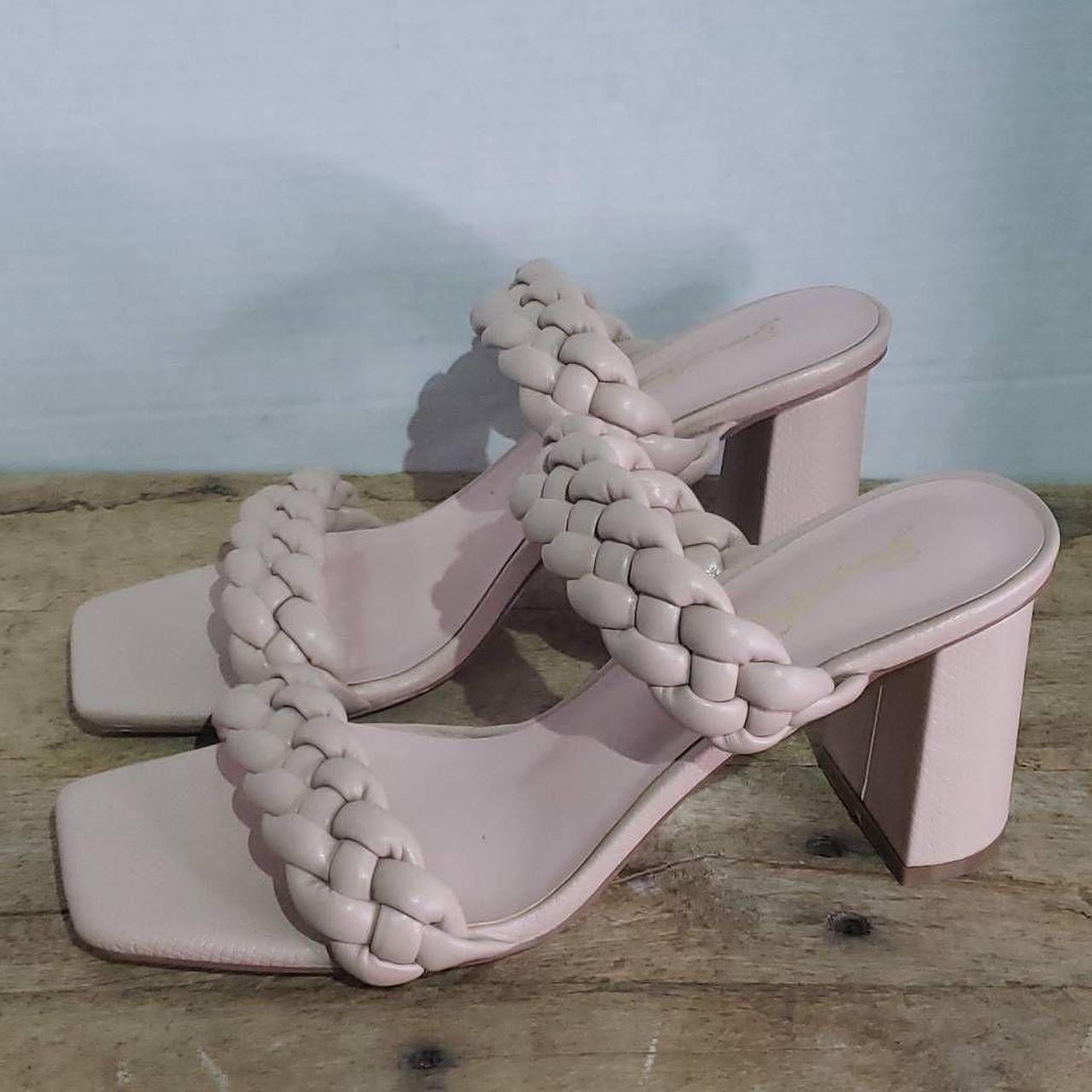 Pink Braided Square order Toe Sandals Slip On