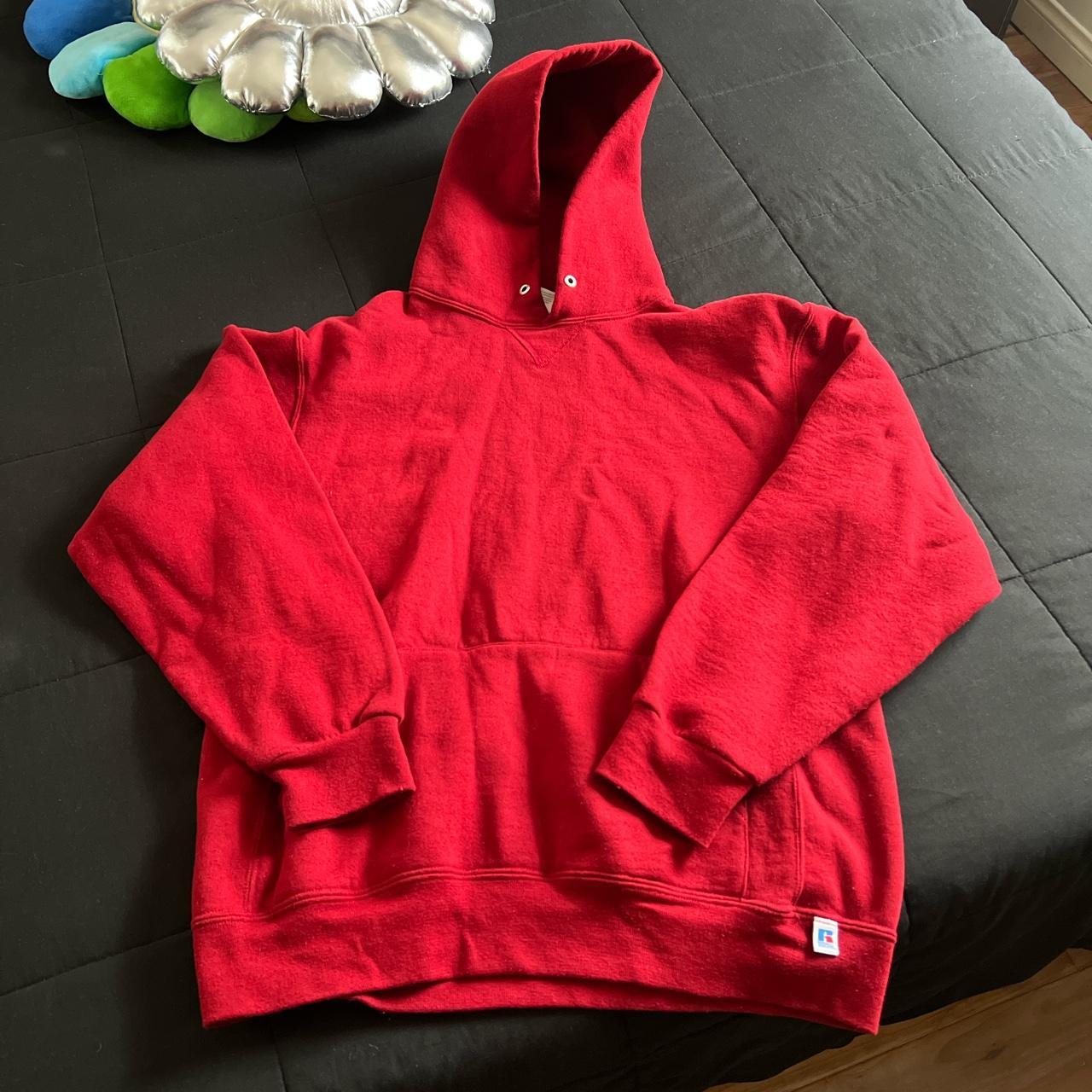 Red Russell Athletic Blank Hoodie Size large Good... - Depop