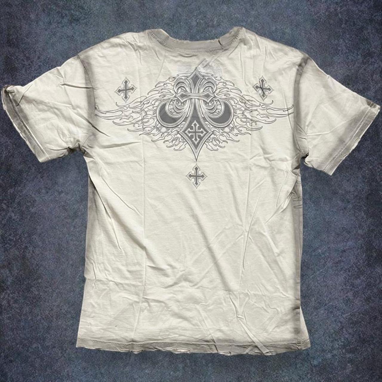 Affliction Men's Grey and White T-shirt (3)