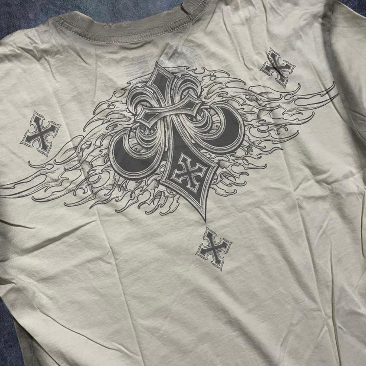 Affliction Men's Grey and White T-shirt (4)