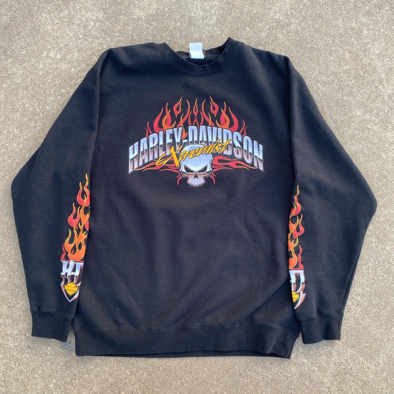 Harley Davidson Men's Black and Orange Sweatshirt | Depop