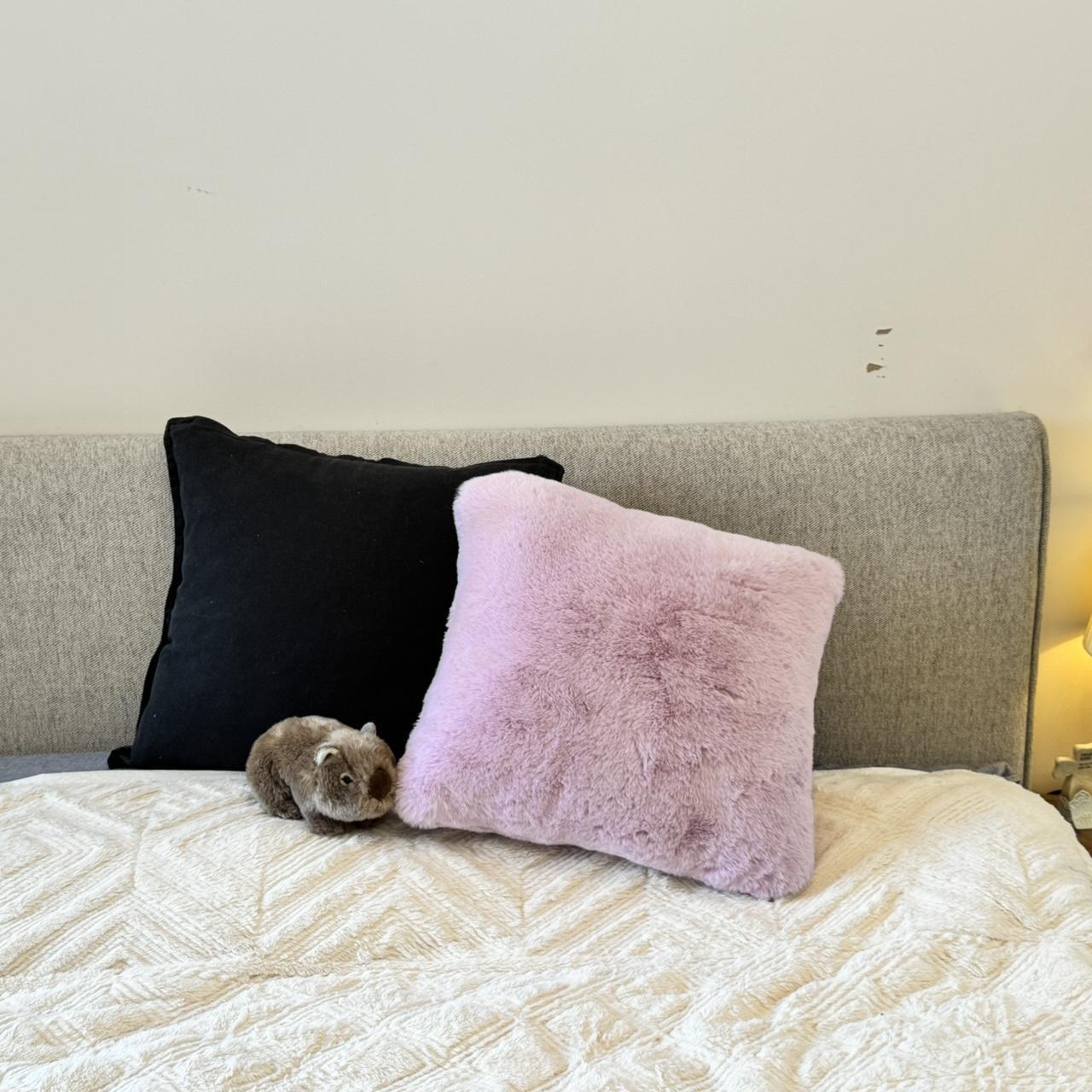 Ikea black cushion Adairs lilac faux fur cushion