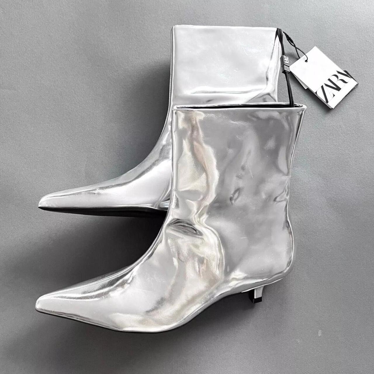 ZARA METALLIC LEATHER ANKLE BOOTS RRP 149.99