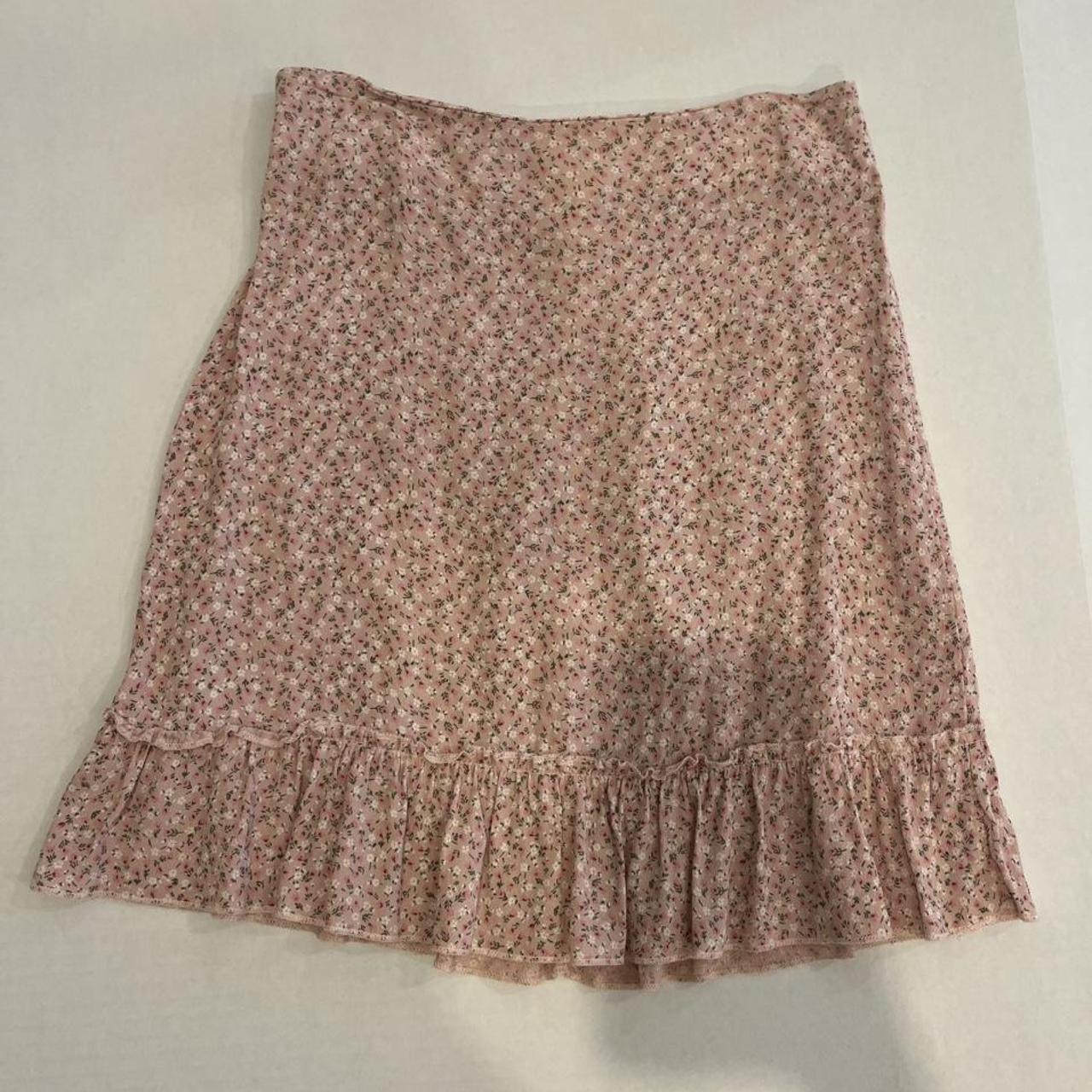 Brandy Melville Pink Midi/Mini Skirt Floral Size... - Depop