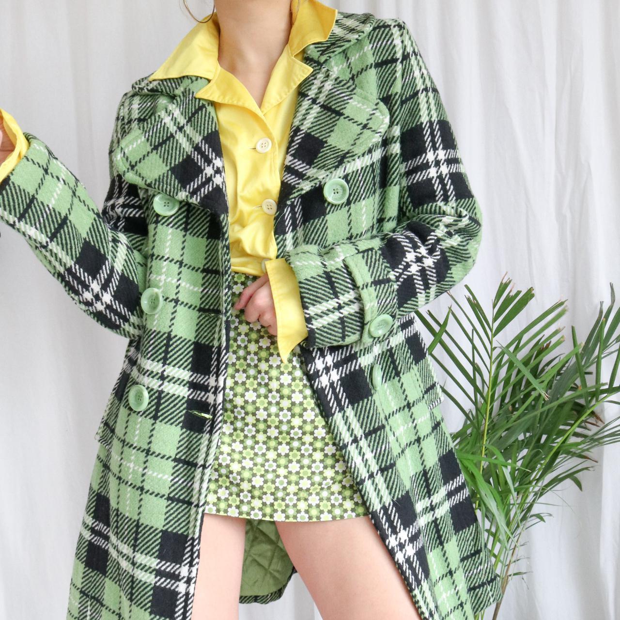 Green check belted coat 🌸 size labelled as Depop
