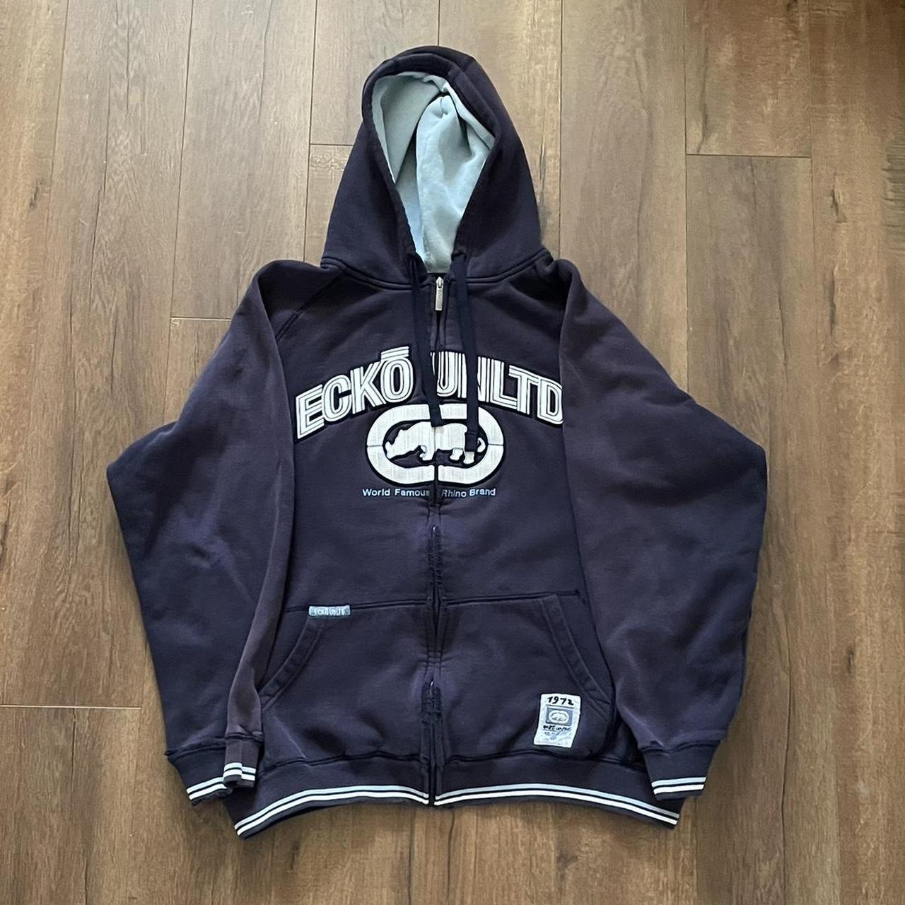 2000s ecko unltd Navy hoodie in good condition... - Depop