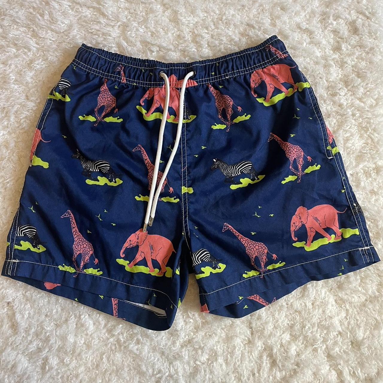 Holishort Navy Blue Short Swim Trunks W  Neon - Depop