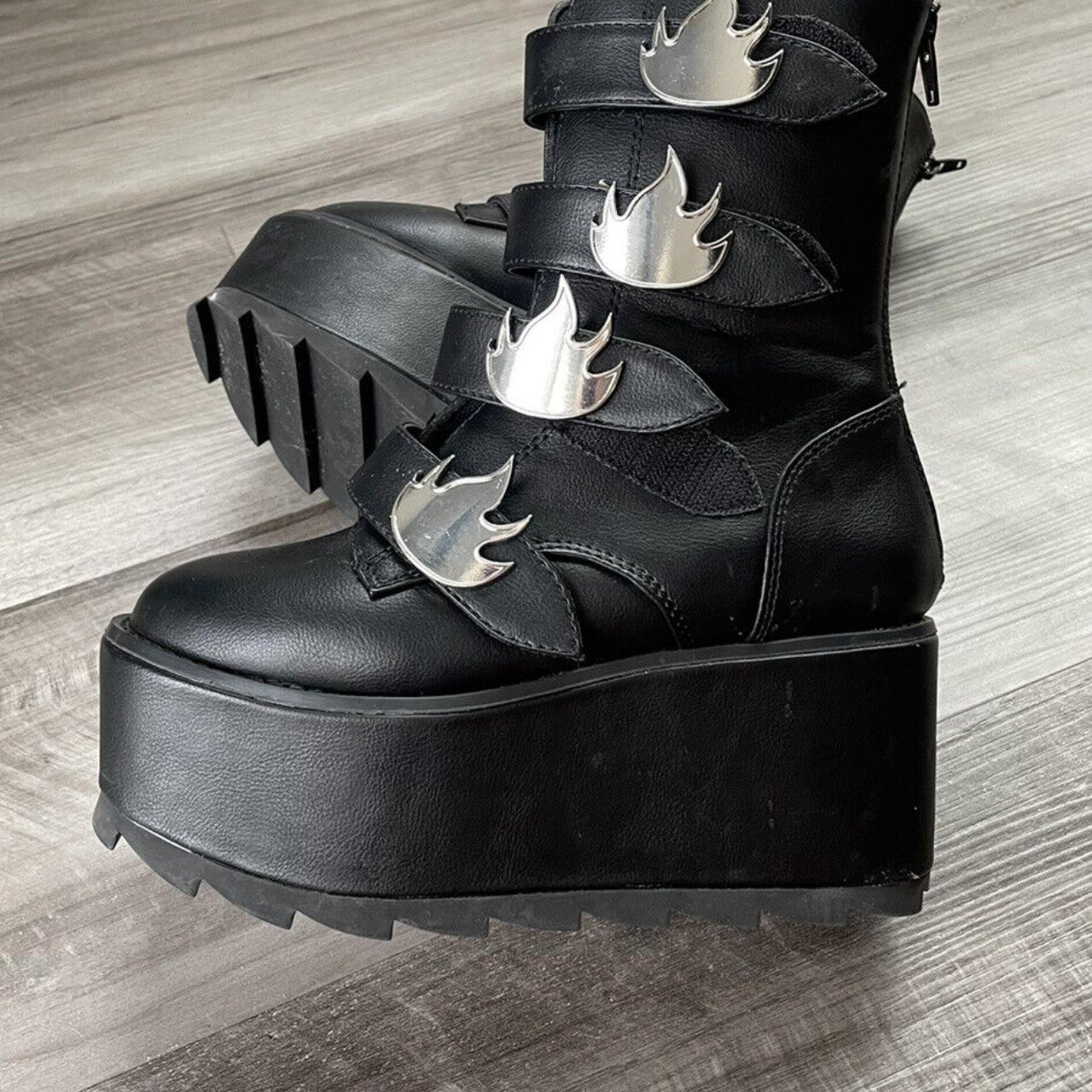 Y.R.U. Karma Flame Platform Boots Size 5 Black YRU... - Depop