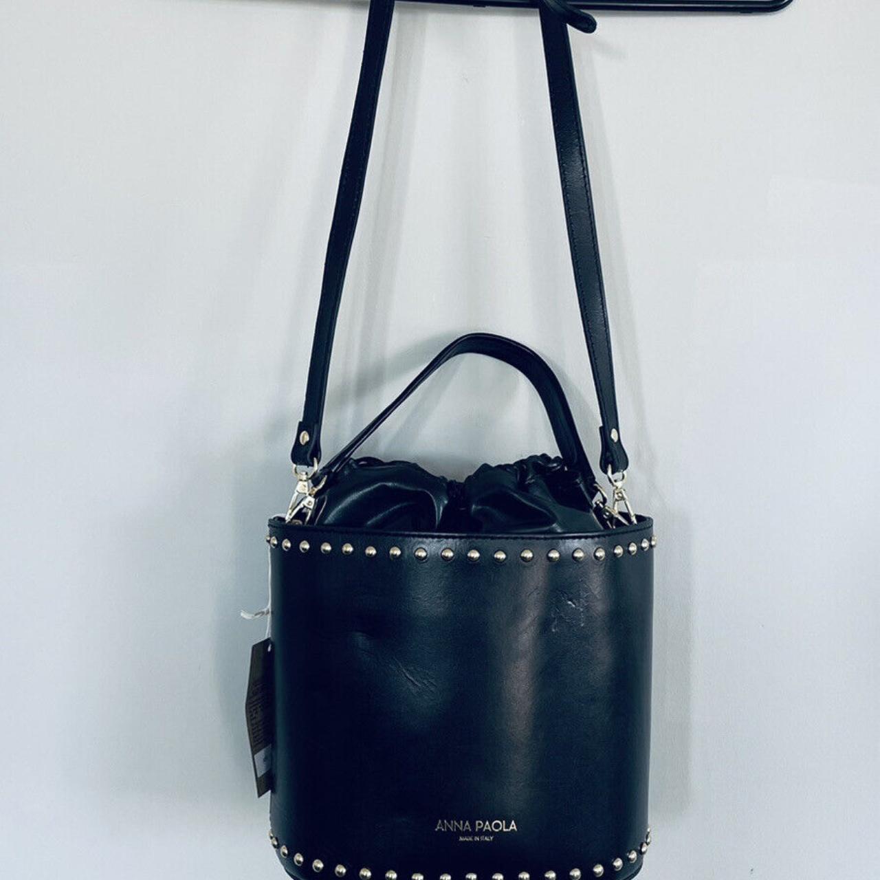 NEW! NWT ANNA PAOLA Italian Leather Bucket Bag in Black