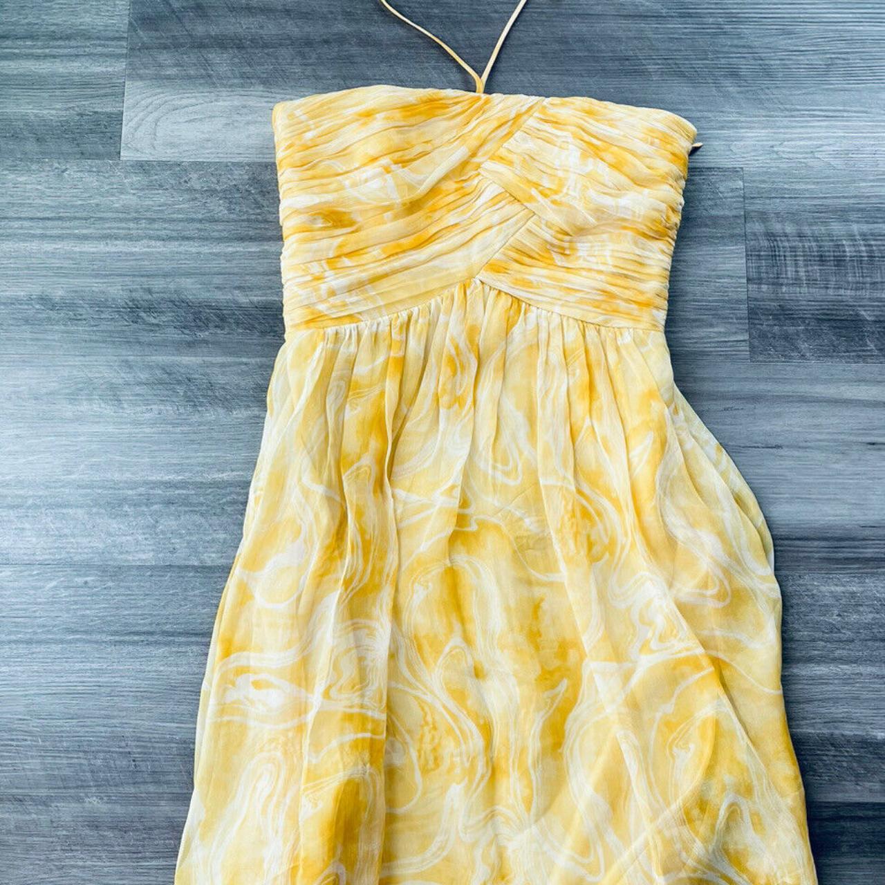 Laundry Shelli Segal Yellow Silk Floral Dress Size 0... Depop