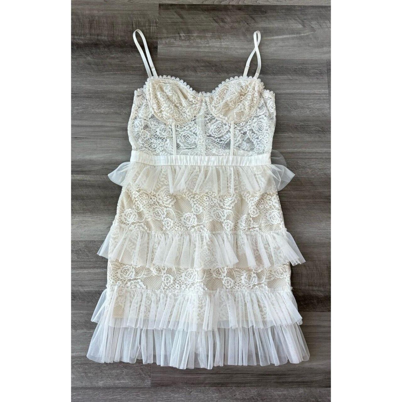 Fashion Nova Ivory Lace Mini Dress Size XL Ruffle. Depop