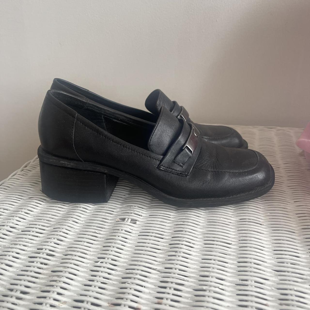 90s Vintage Black Minimal 90s Prada Style Loafers... - Depop