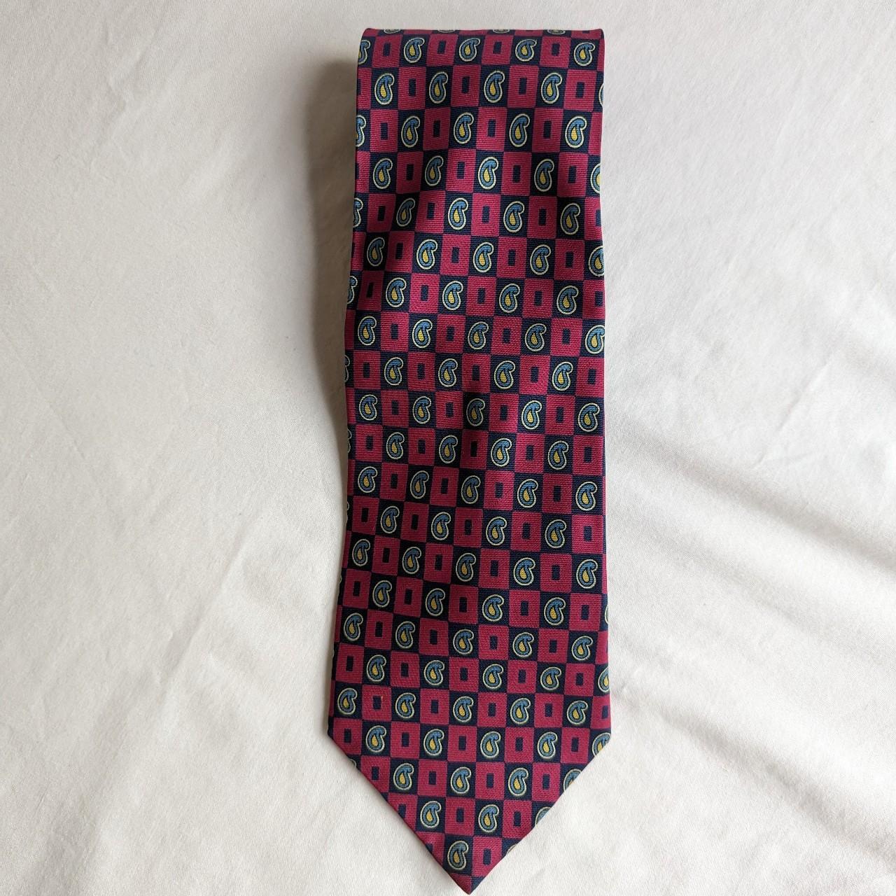 Vintage Debenhams Mens Tie 90s 100 Silk Red Check... Depop