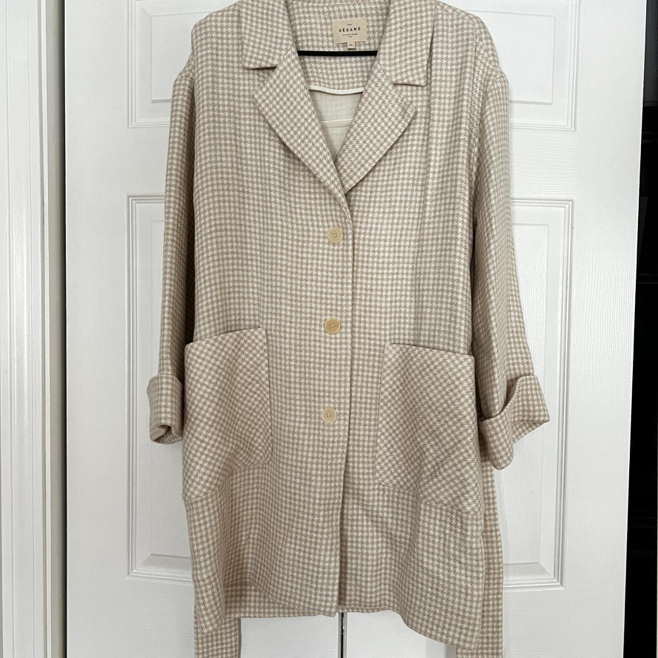 Sezane cream-colored plaid trench coat. This is a... - Depop